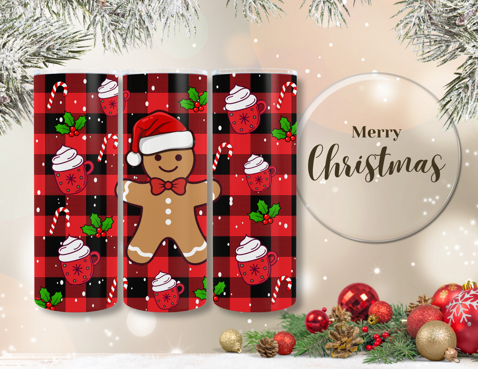Christmas Gingerbread Man Plaid Tumbler