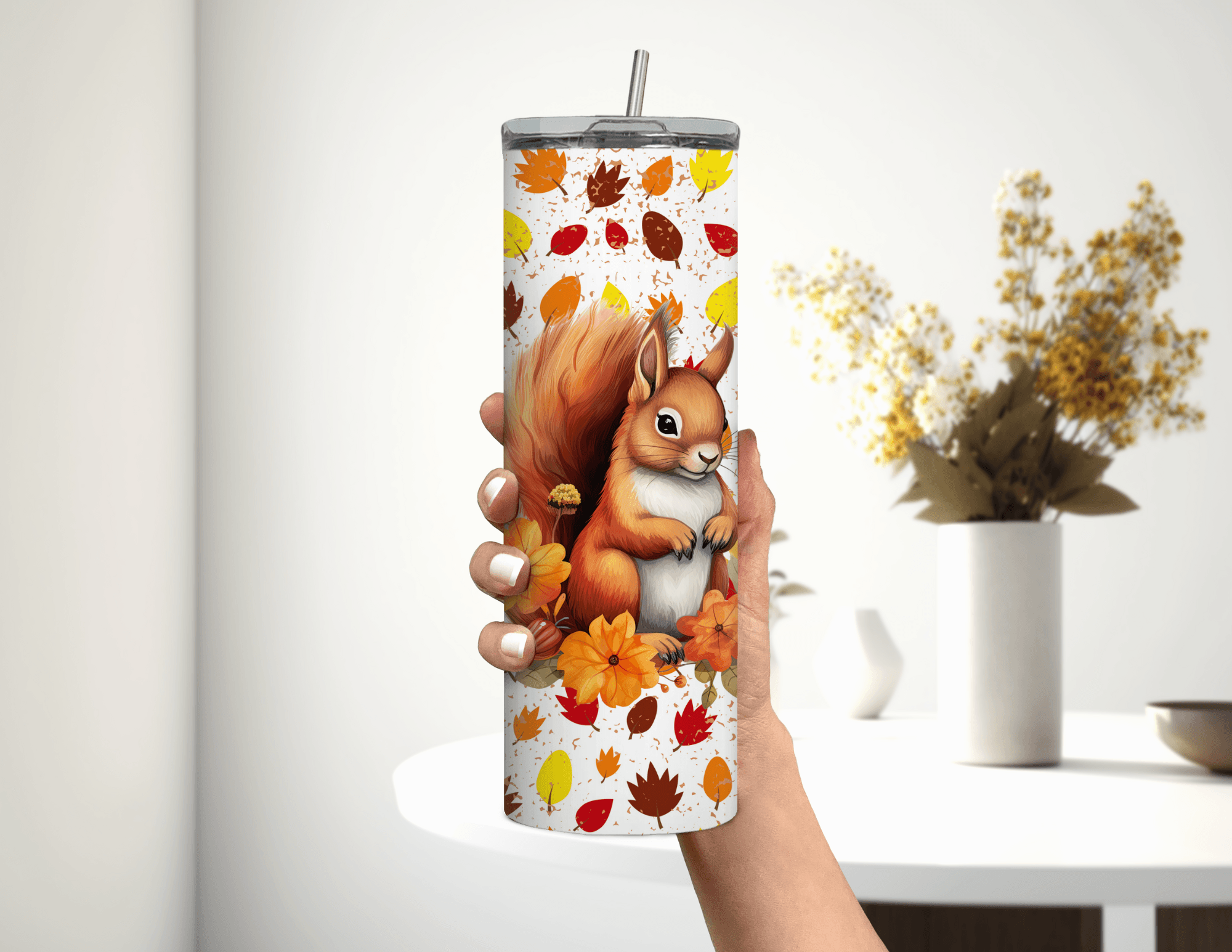 Fall Squirrel with Leaves Tumbler