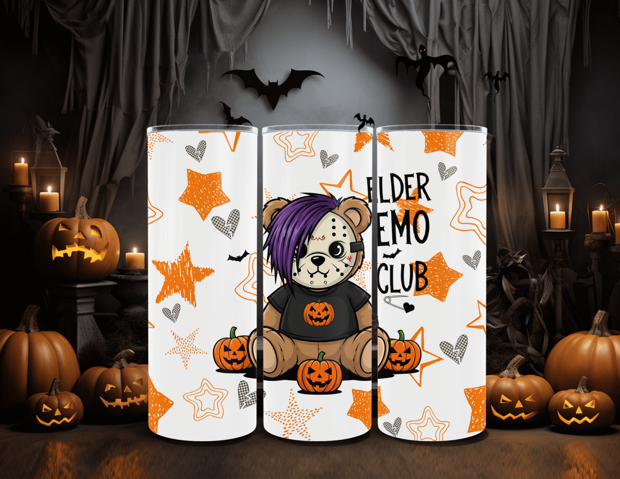 Halloween Elder Emo Club Jason Bear 20oz Skinny Sublimation Tumbler