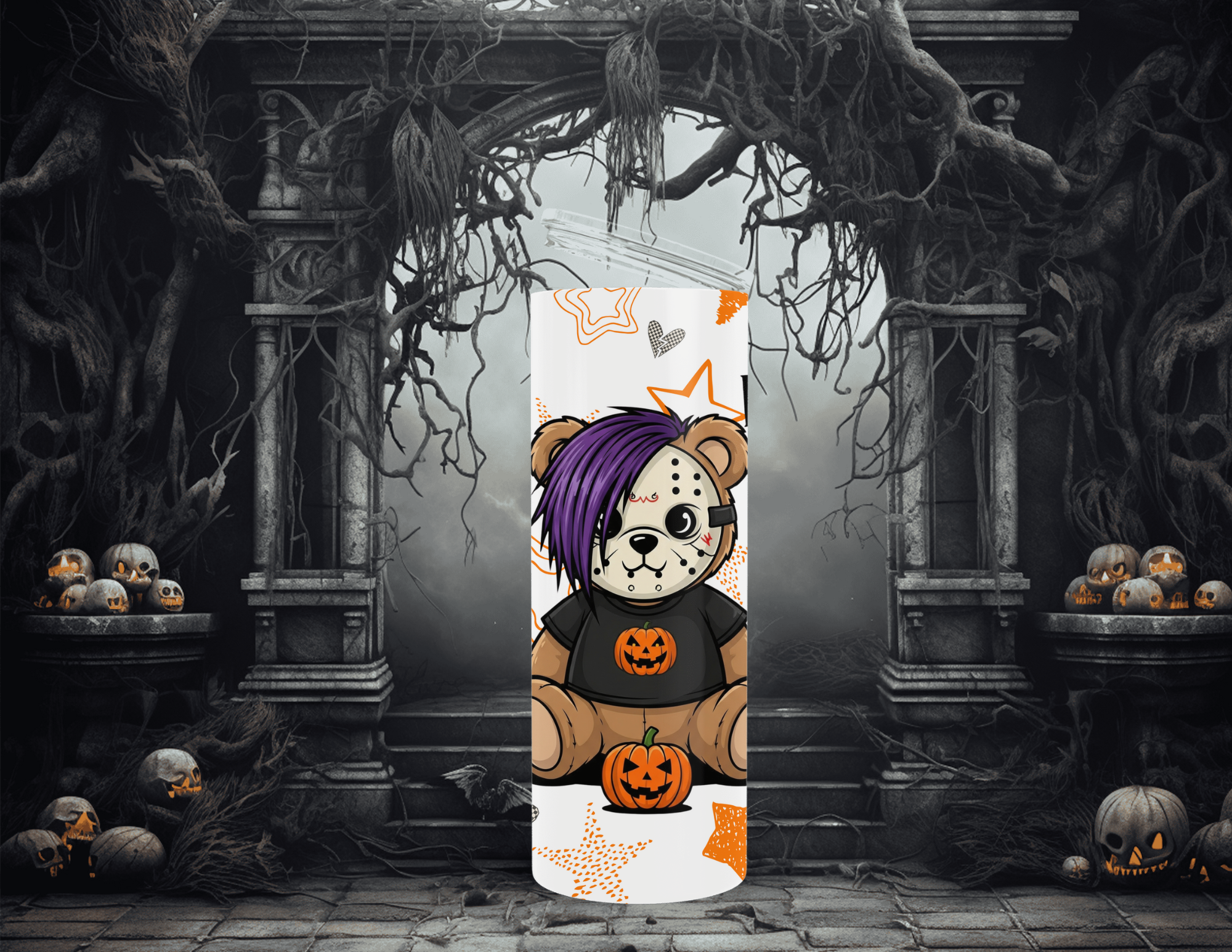 Halloween Elder Emo Club Jason Bear 20oz Skinny Sublimation Tumbler