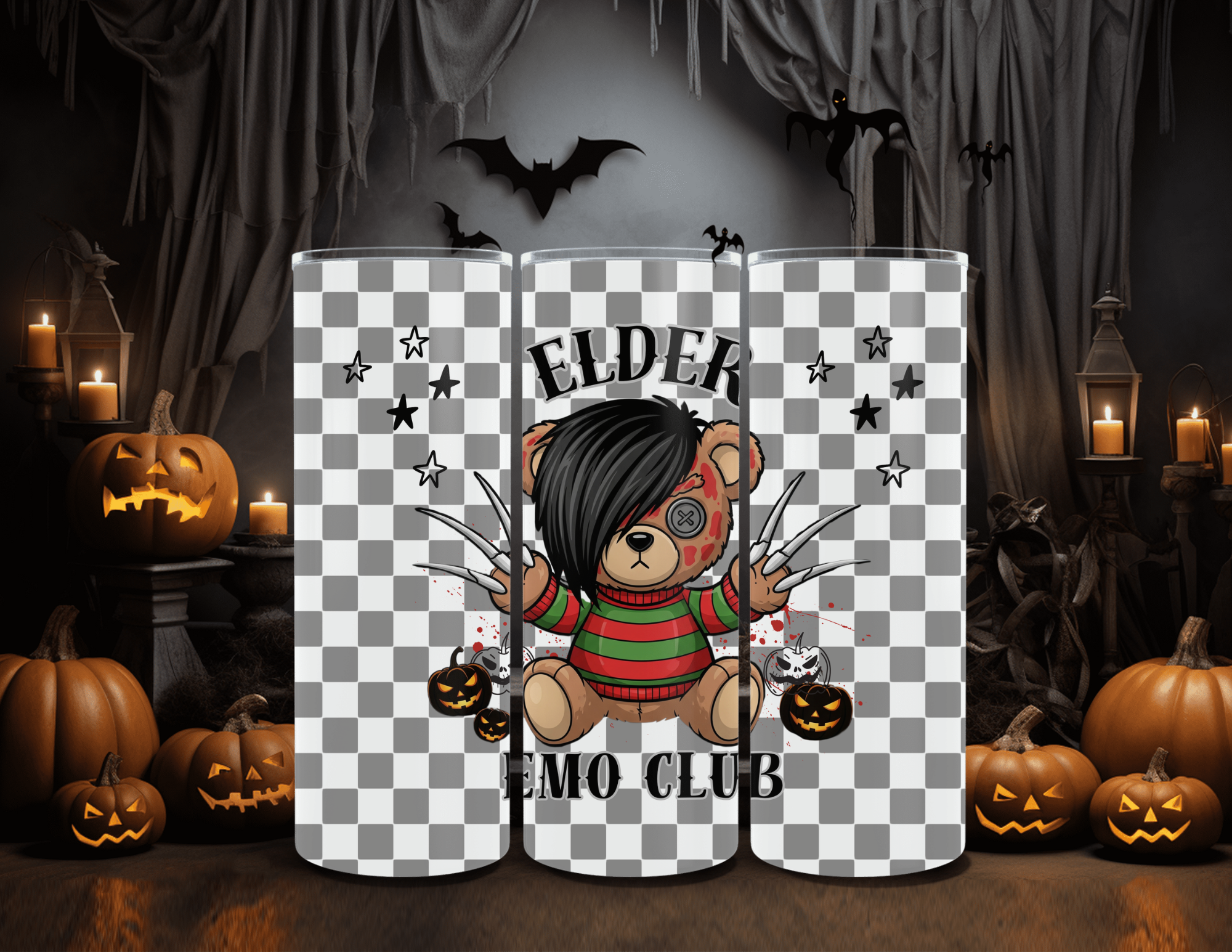 Halloween Elder Emo Club Freddy Bear 20oz Skinny Sublimation Tumbler