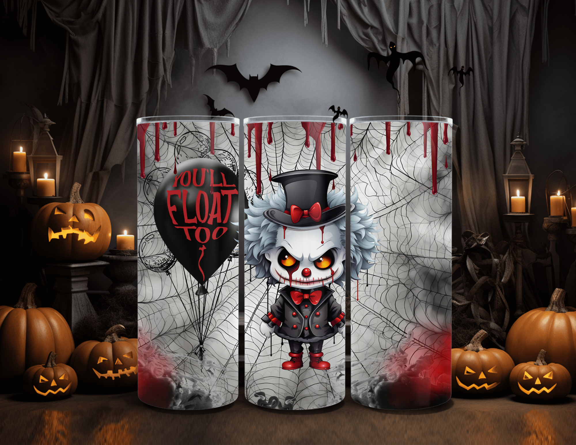 Halloween Spooky Clown and Web 20 oz Skinny Sublimation Tumbler