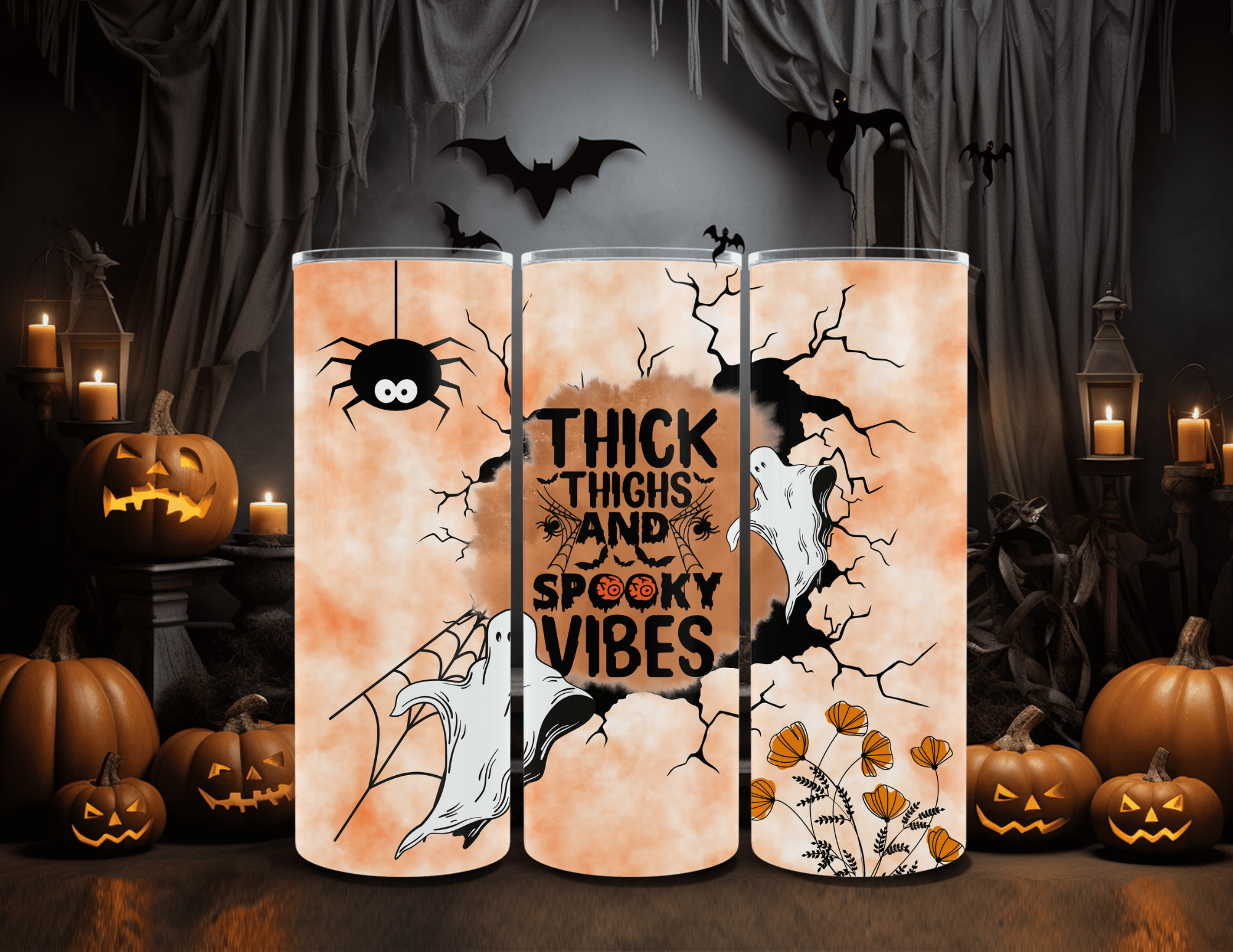 Halloween Thick Thighs and Spooky Vibes 20 oz Skinny Sublimation Tumbler
