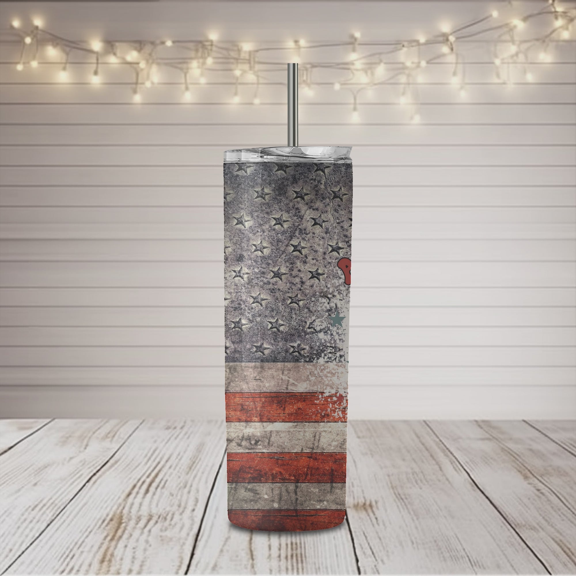 American Girl with Flag 20 oz Skinny Sublimation Tumbler