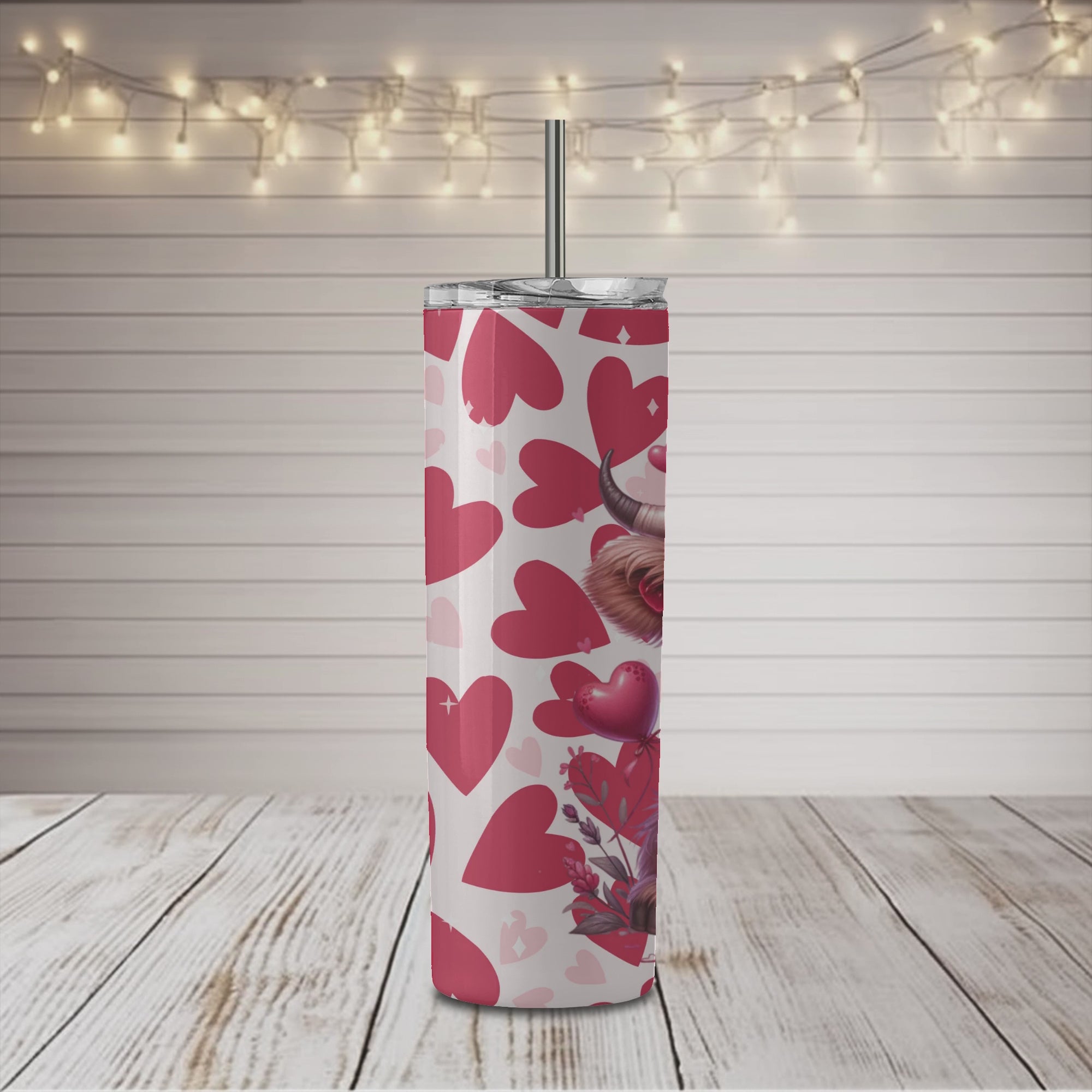 Heart Highland Cow with Bow 20 oz Skinny Tumbler