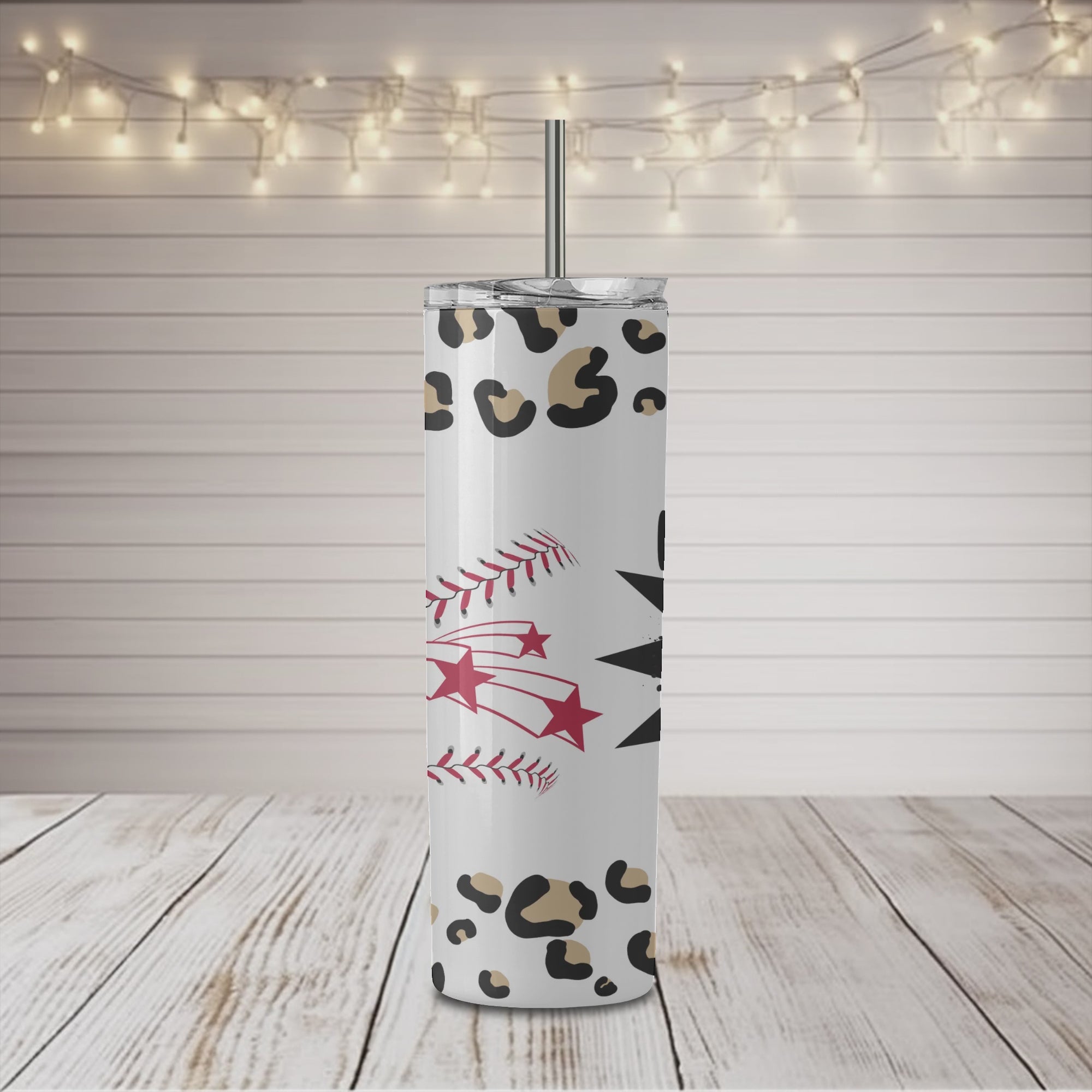 Vaso estrecho de 20 oz con estampado de leopardo de Baseball Mom