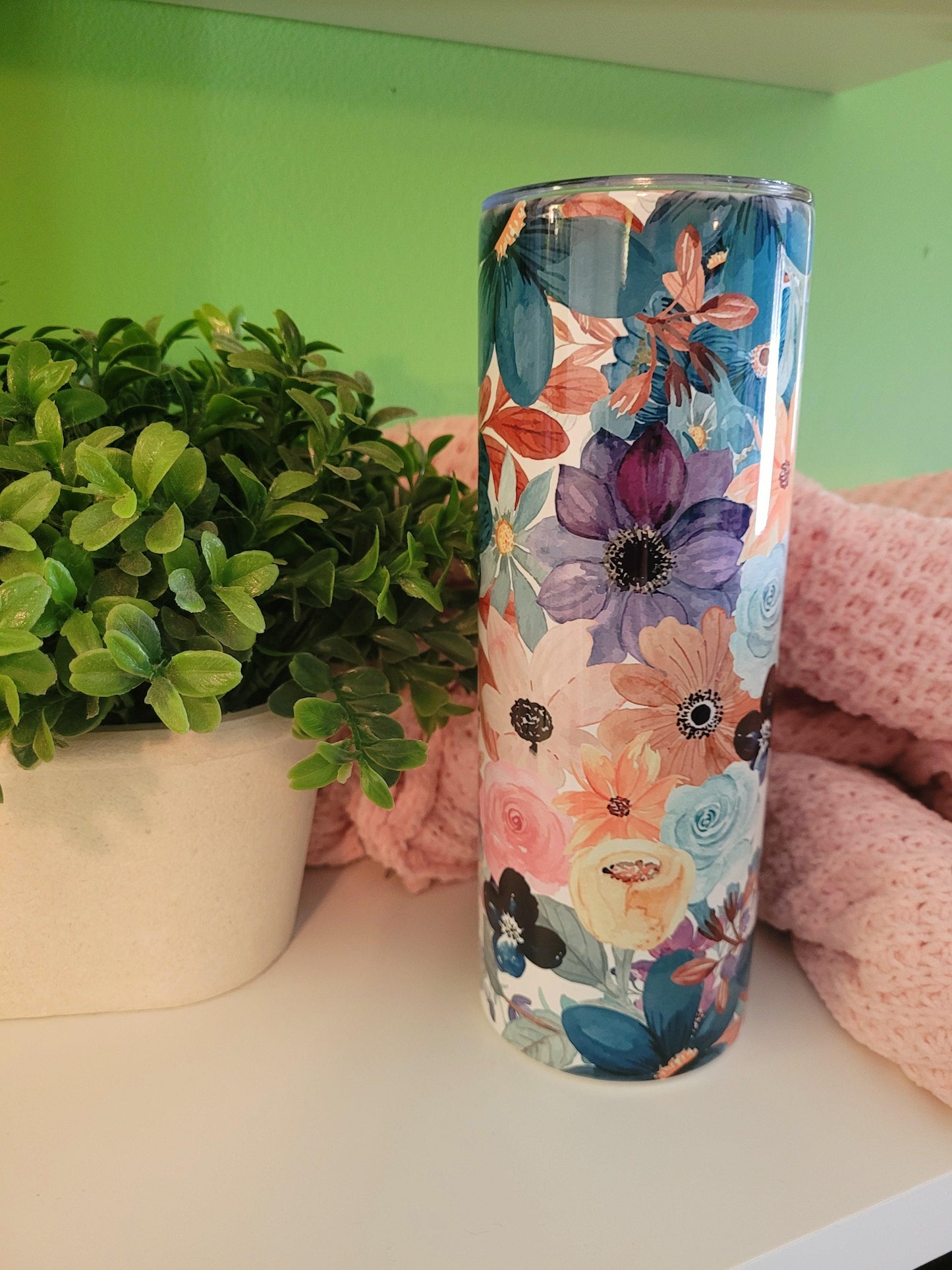 Vaso delgado de 20 oz con diseño de flores de verano