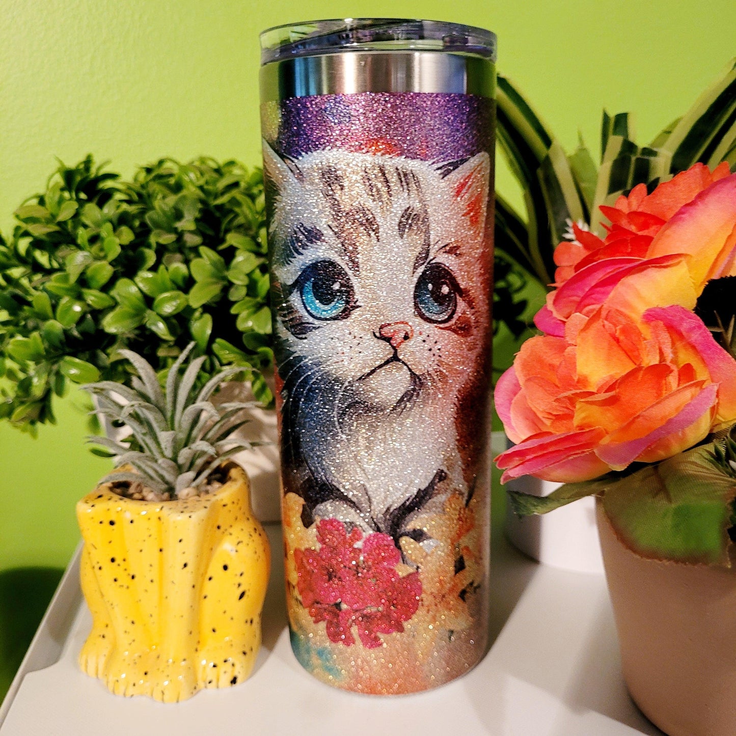 Vaso delgado personalizado con purpurina de 20 oz