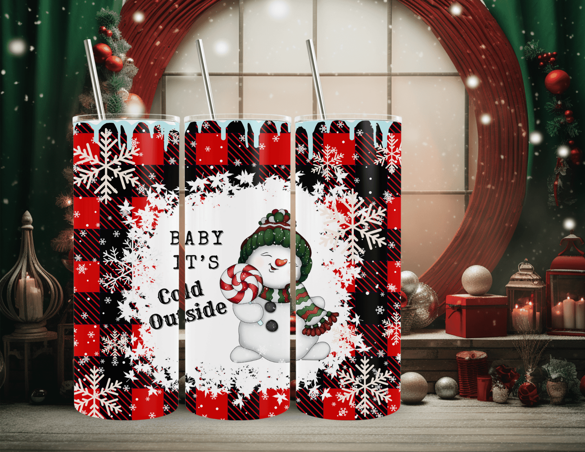 Baby It's Cold Outside Snowman 20 oz Skinny Tumbler