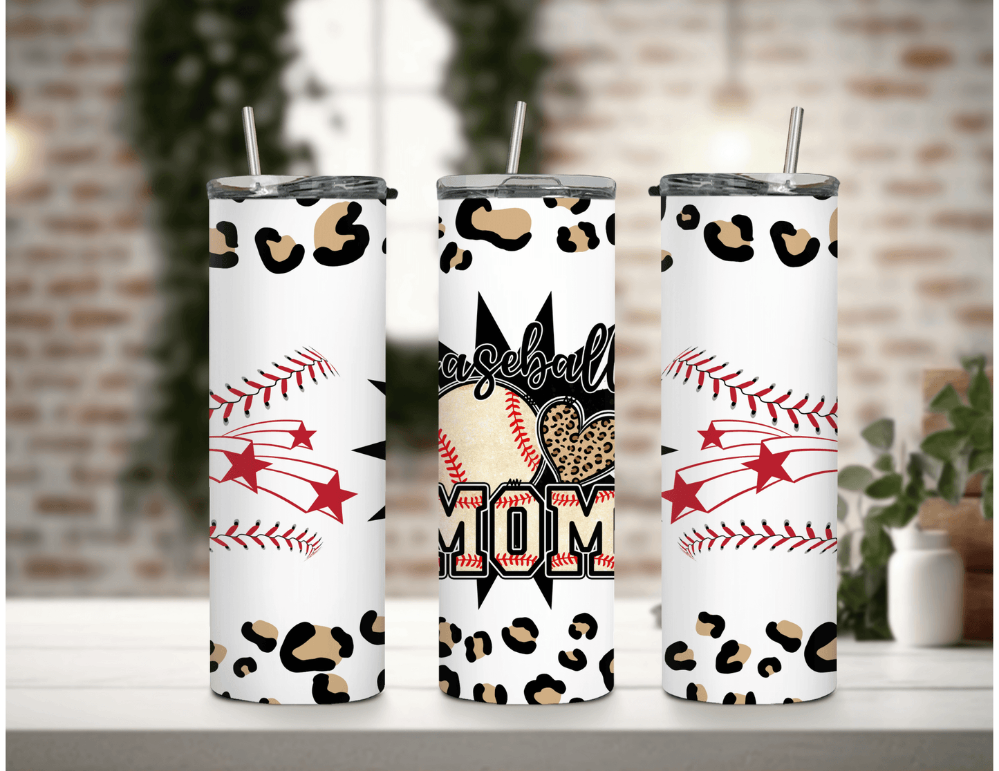 Vaso estrecho de 20 oz con estampado de leopardo de Baseball Mom