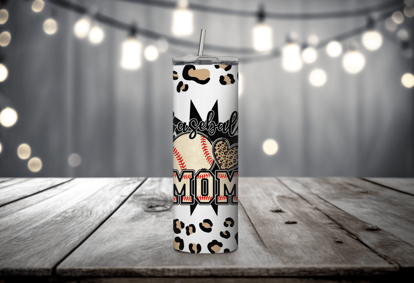 Baseball Mom Leopard Print 20 oz Skinny Tumbler