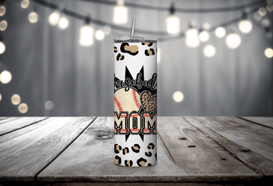 Vaso estrecho de 20 oz con estampado de leopardo de Baseball Mom