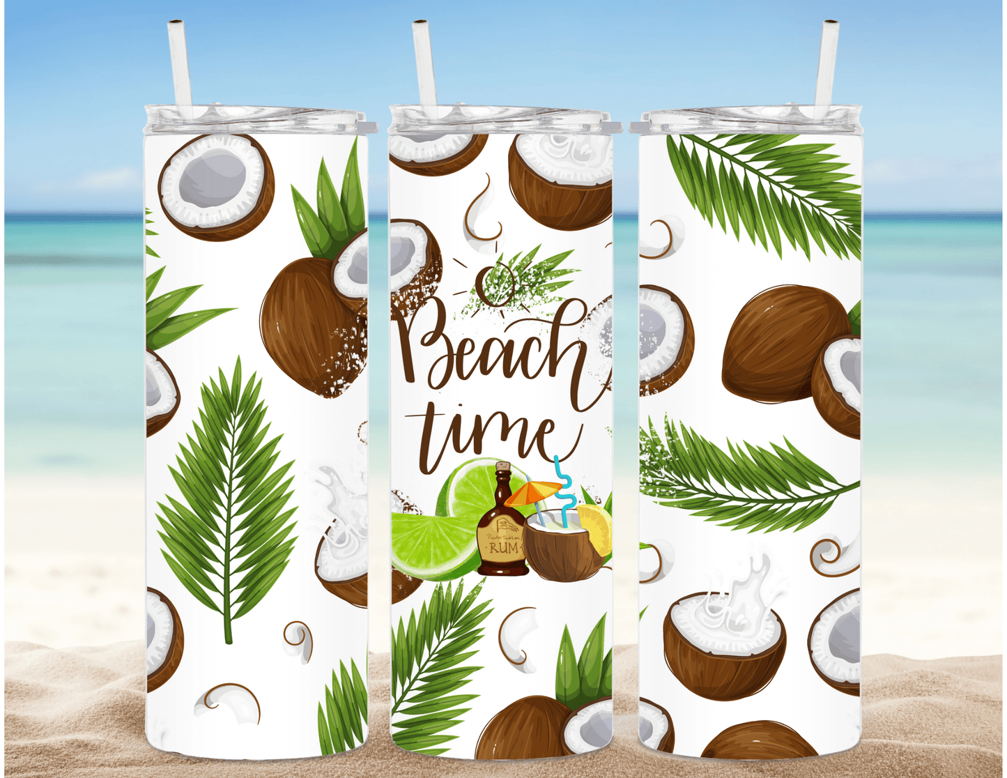 Beach Time Coconuts 20 oz Skinny Tumbler