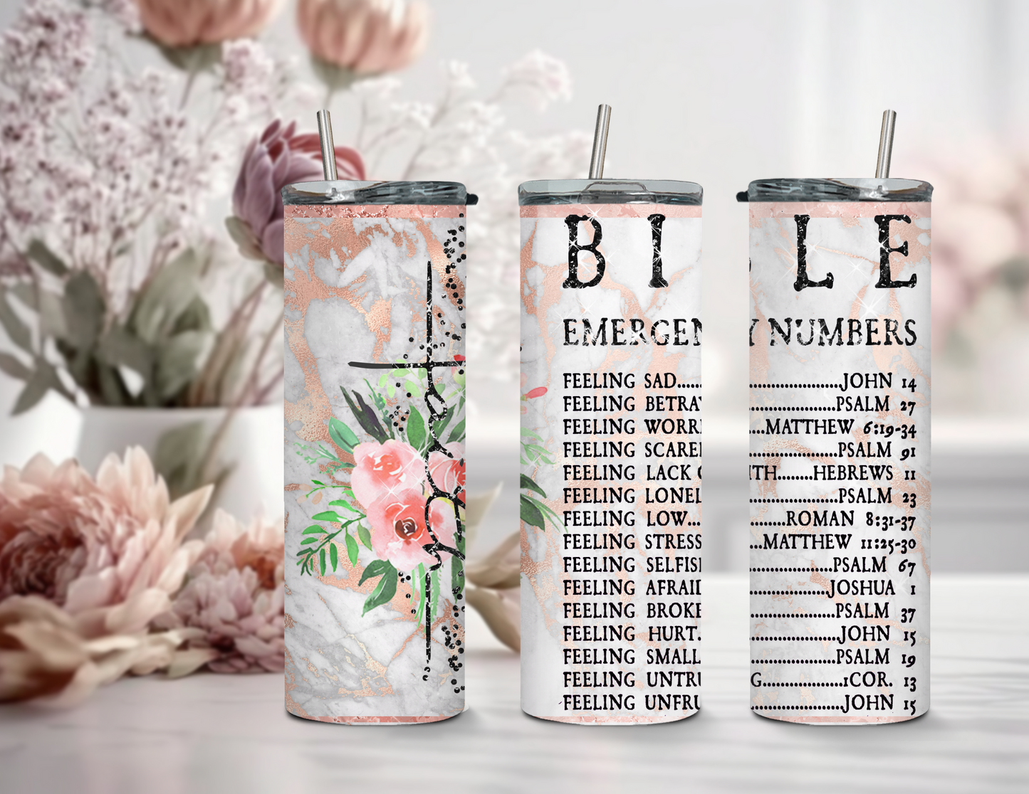 Bible Emergency Numbers 20 oz Skinny Tumbler