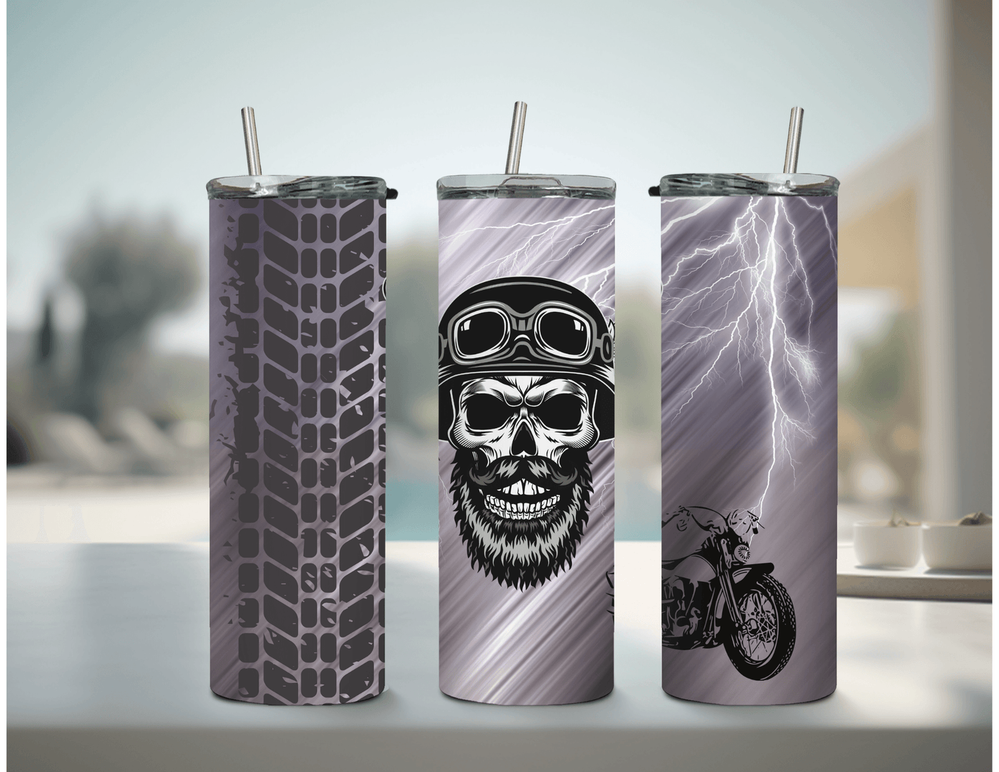 Biker Skull 20 oz Skinny Tumbler