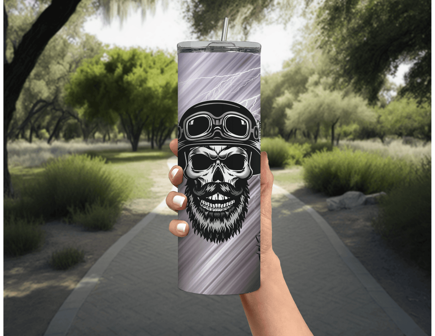 Vaso delgado de 20 oz con calavera de motociclista