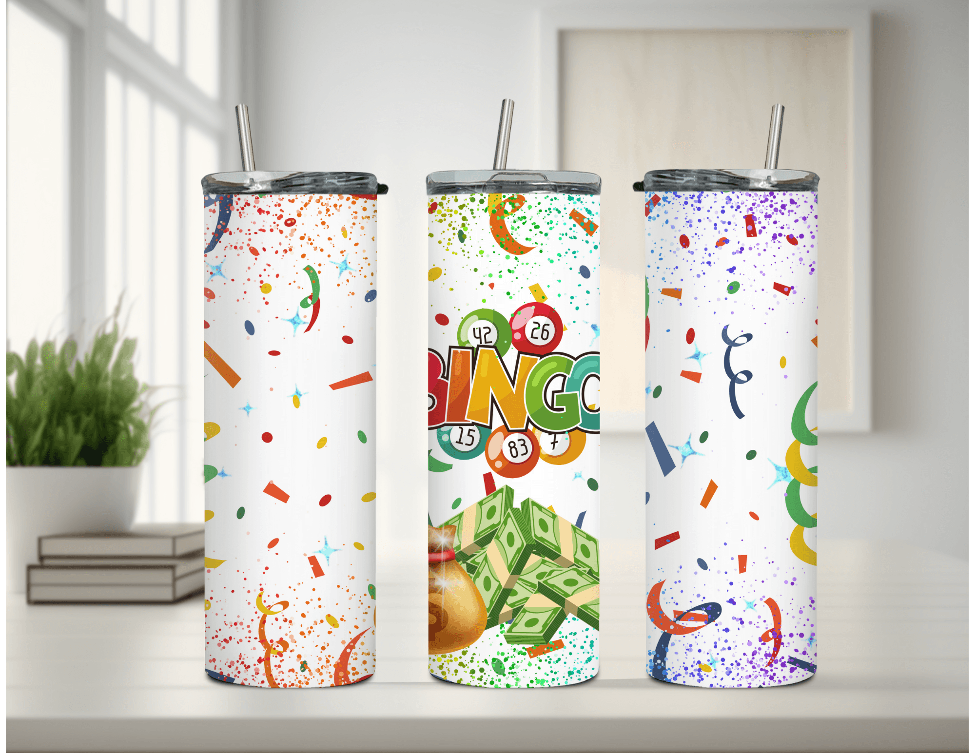 Bingo Rainbow Colors 20 oz Skinny Tumbler