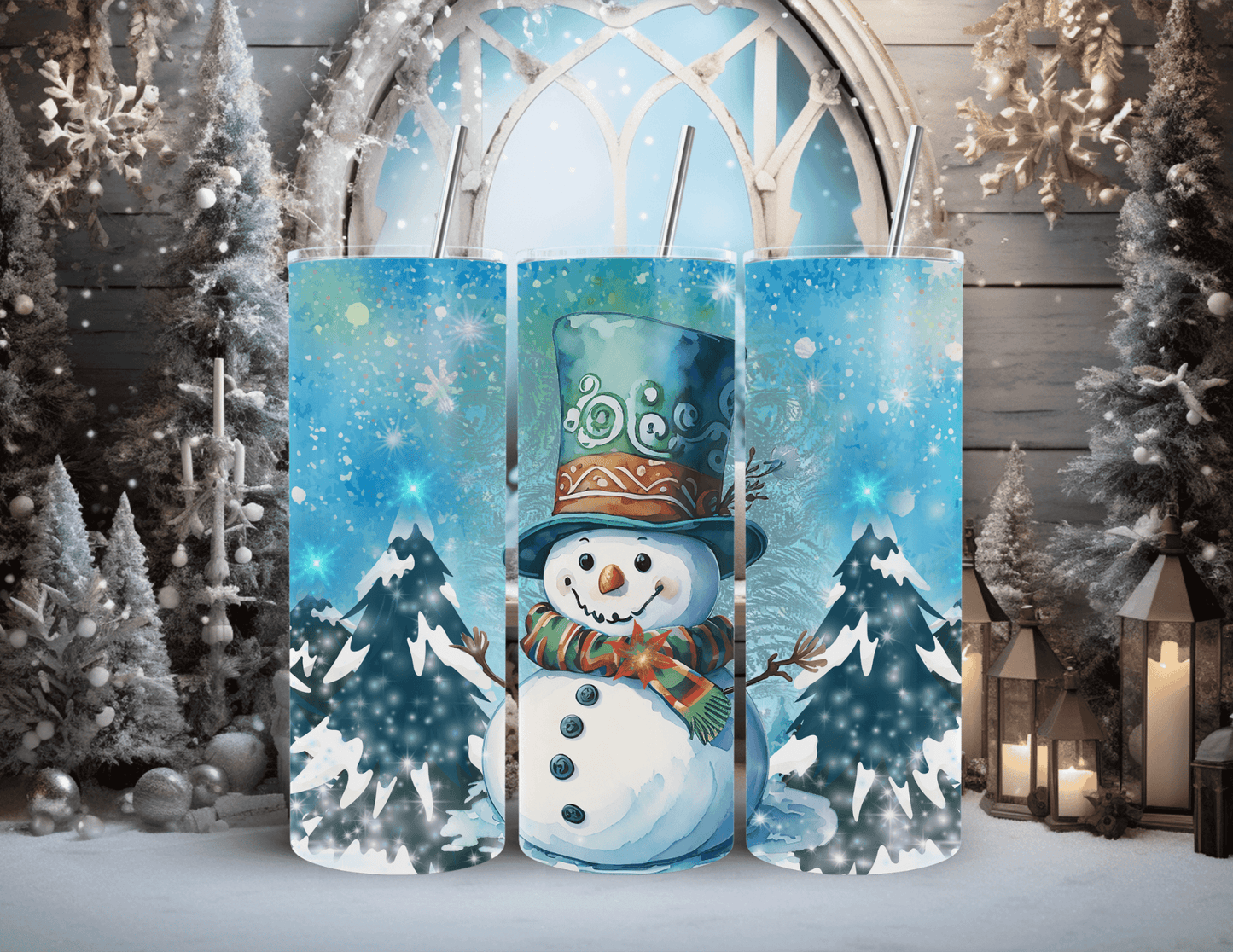 Blue Snowman 20 oz Skinny Tumbler