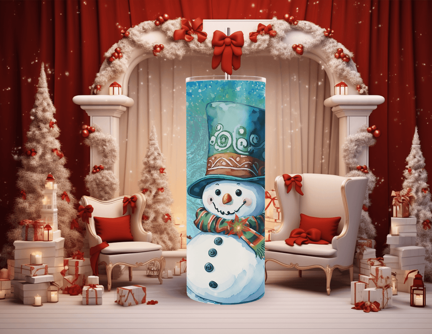 Blue Snowman 20 oz Skinny Tumbler