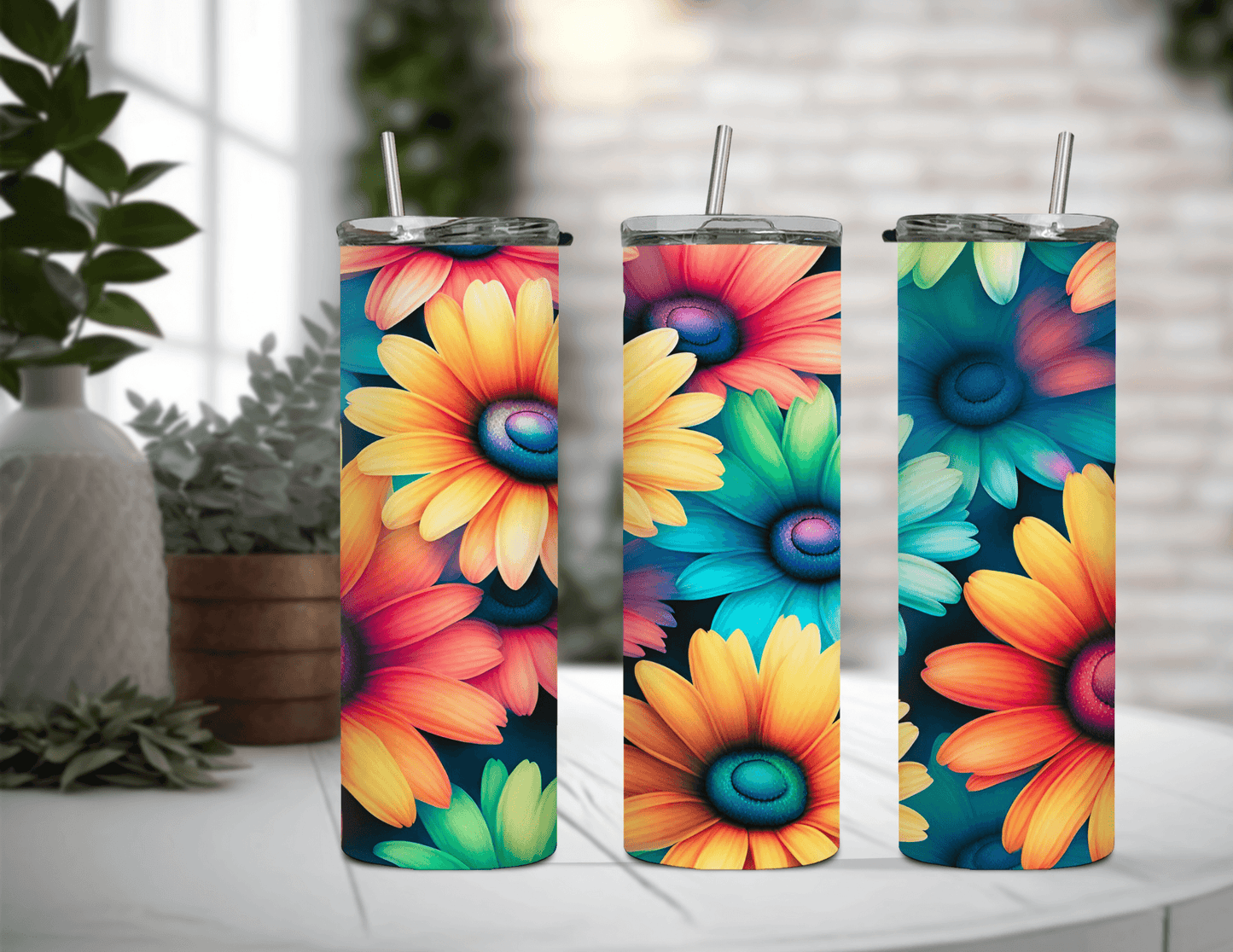 Bright Color Daisies 20 oz Skinny Tumbler