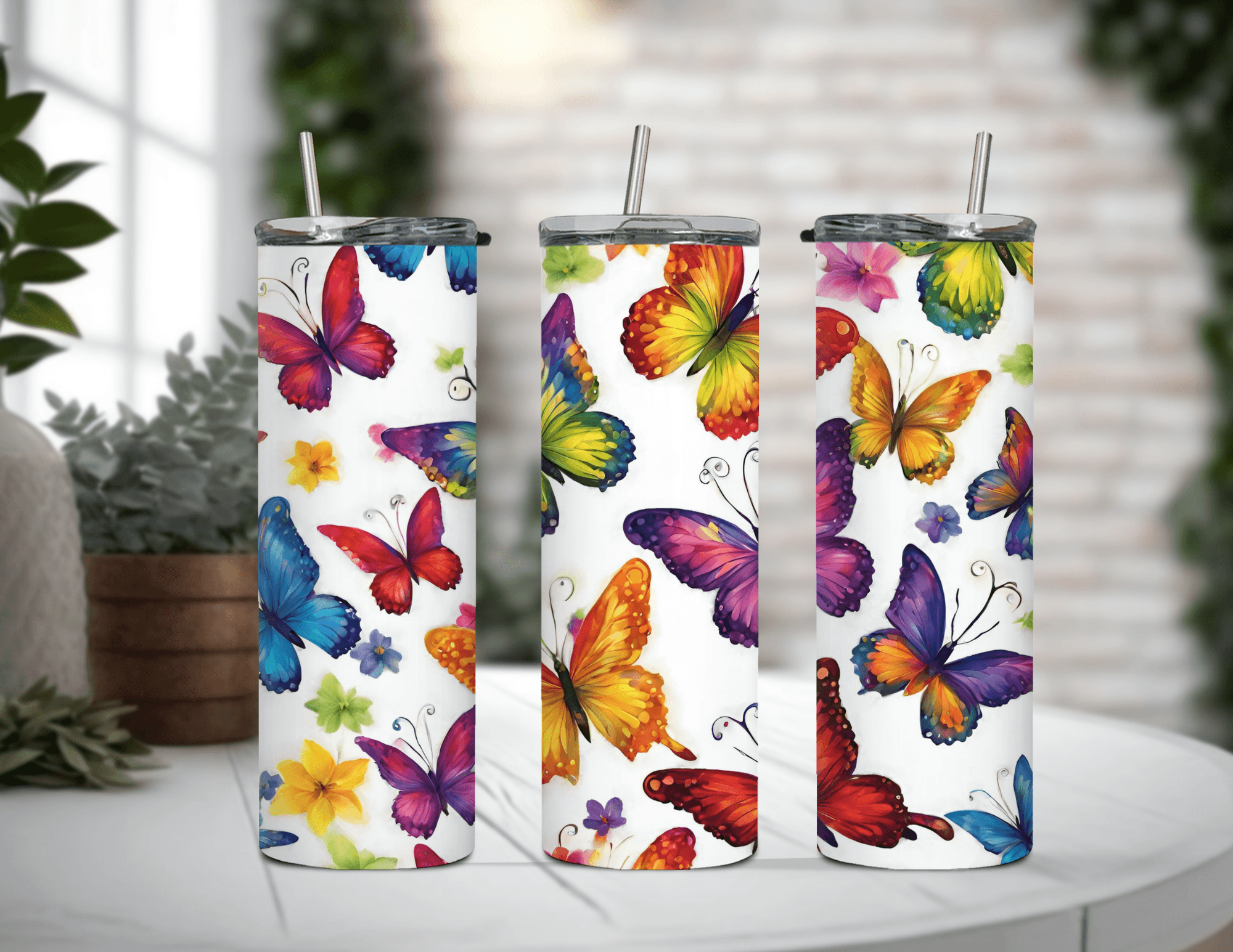Butterflies Rainbow Colors 20 oz Skinny Tumbler