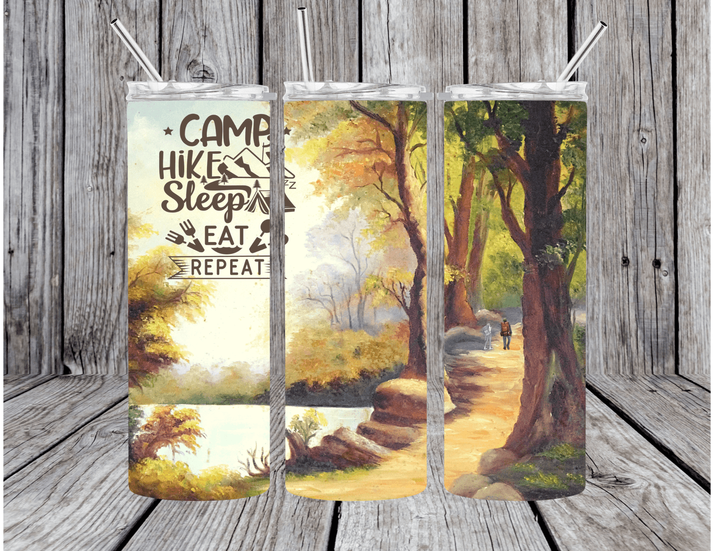 Camp Hike Sleep Eat Repeat 20 oz Skinny Tumbler