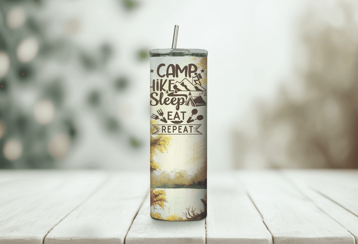 Camp Hike Sleep Eat Repeat 20 oz Skinny Tumbler