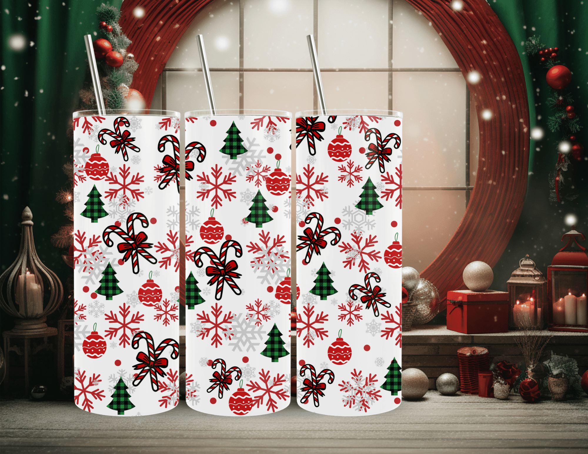 Candy Canes and Christmas Trees 20 oz Skinny Tumbler
