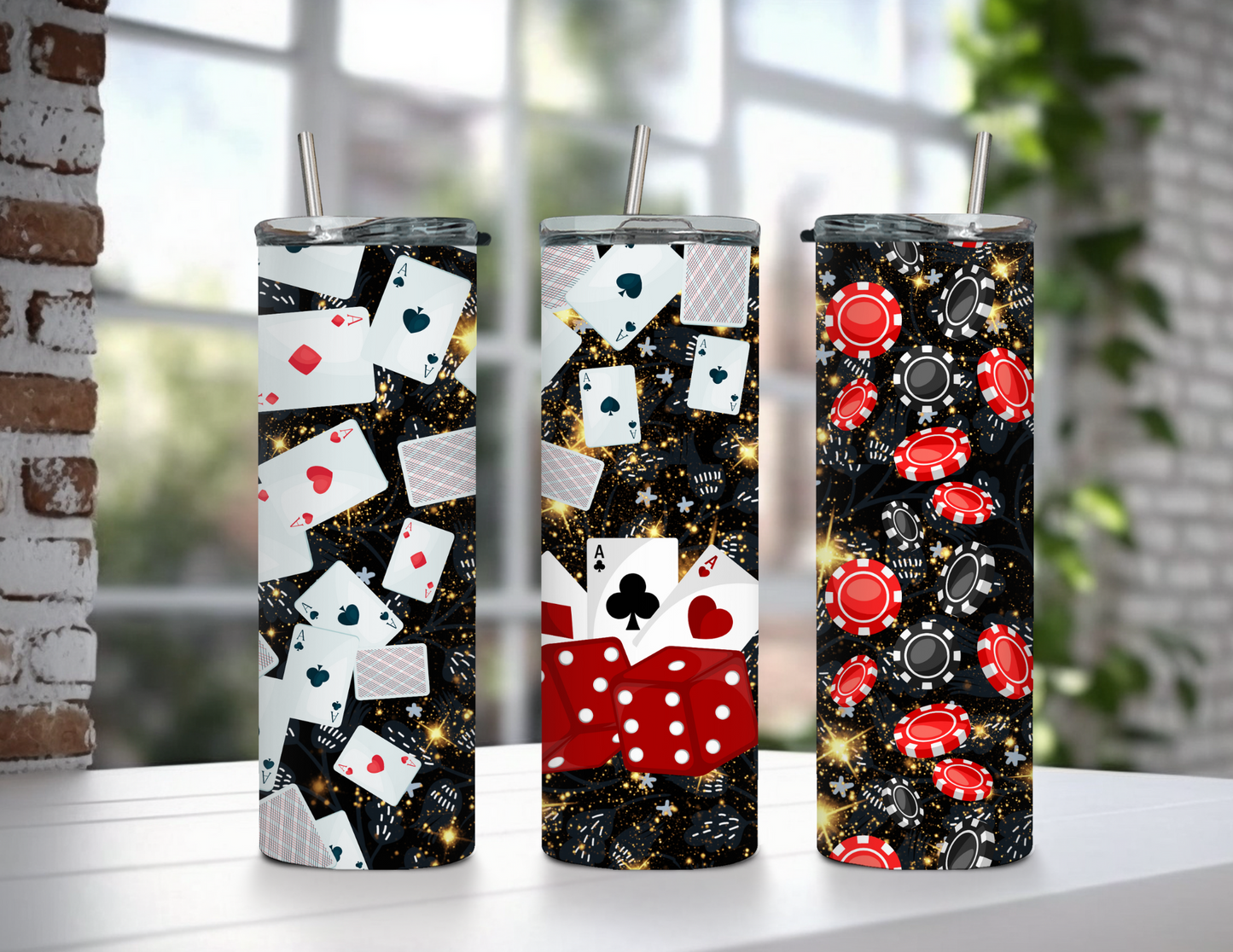 Casino Night Bundle Set 20 oz Skinny Tumblers