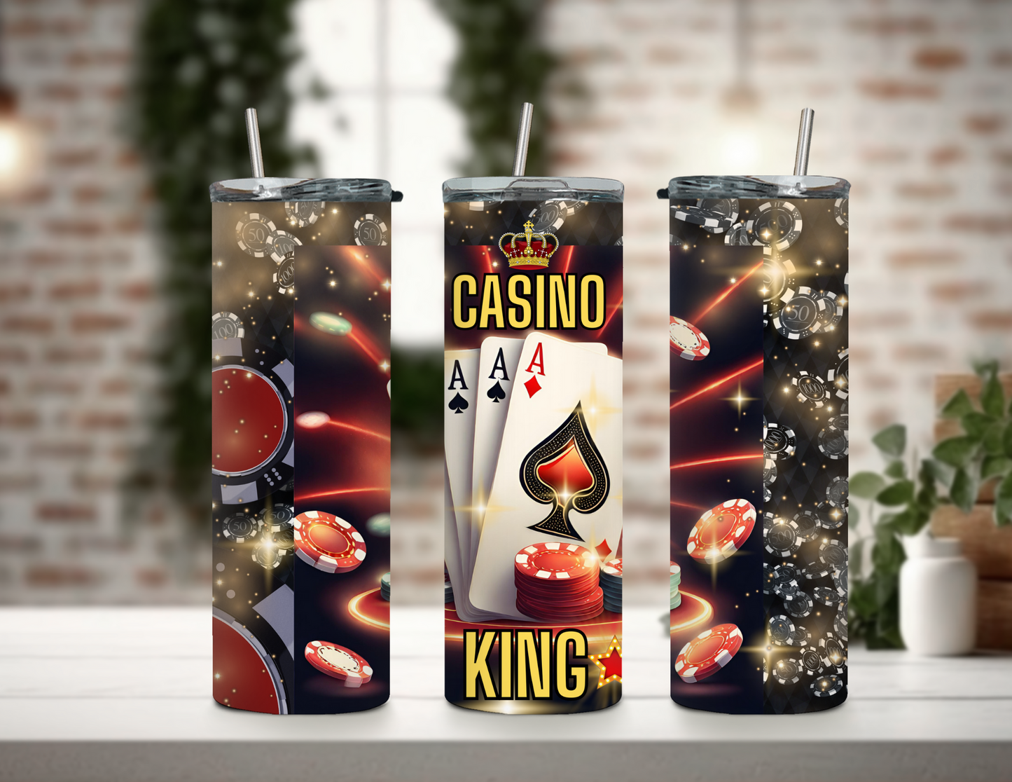 Casino Night King and Queen Bundle Set 20 oz Skinny Tumblers