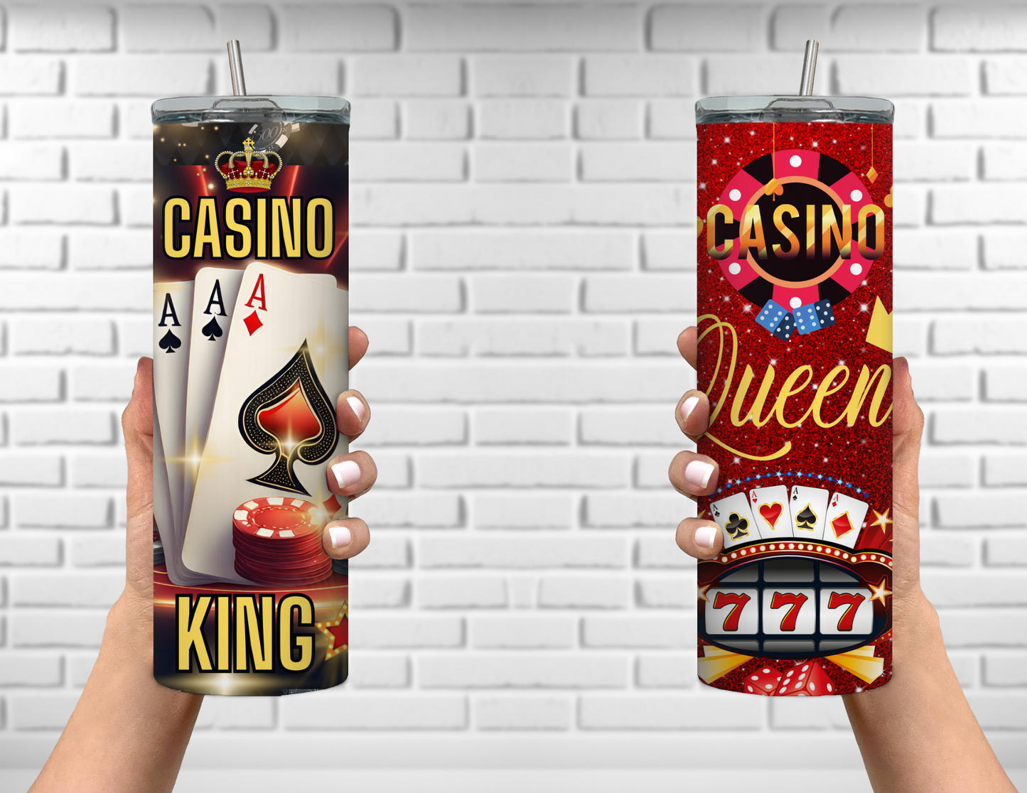 Casino Night King and Queen Bundle Set 20 oz Skinny Tumblers