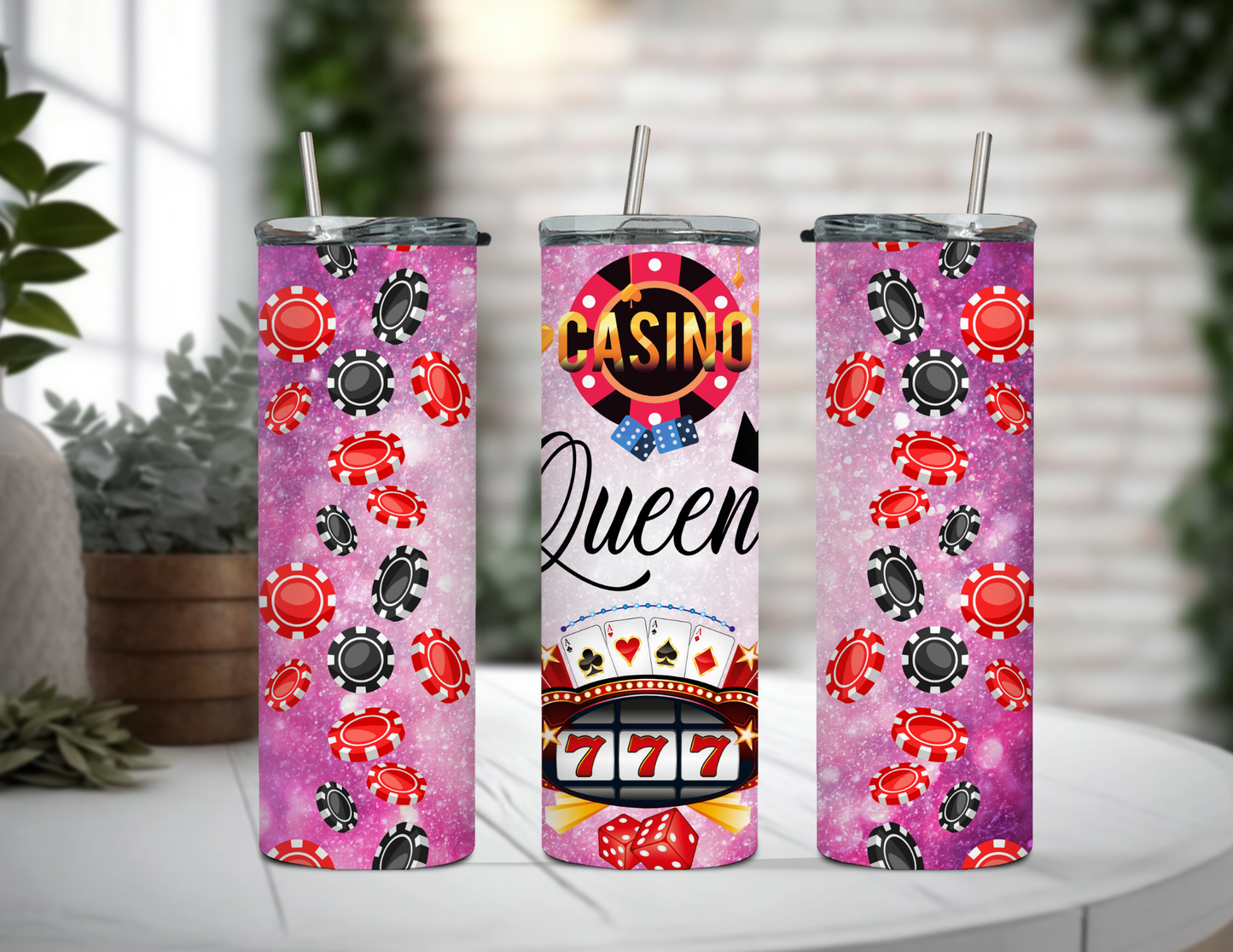 Juego de regalo Casino Night, vasos delgados de 20 oz