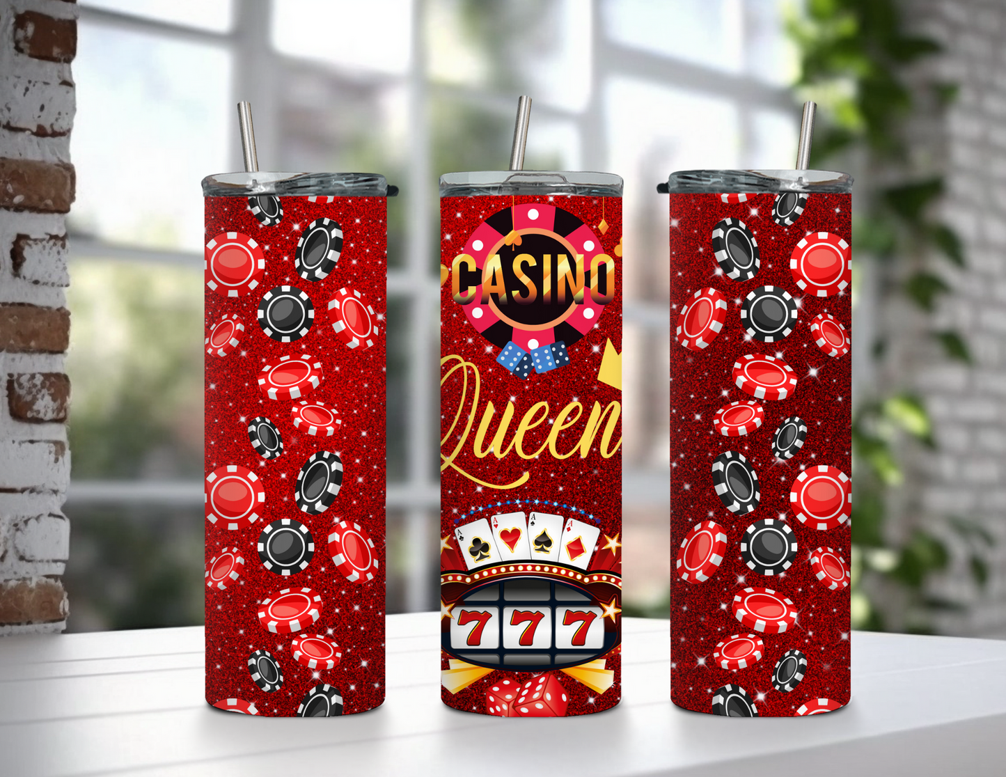 Casino Night King and Queen Bundle Set 20 oz Skinny Tumblers