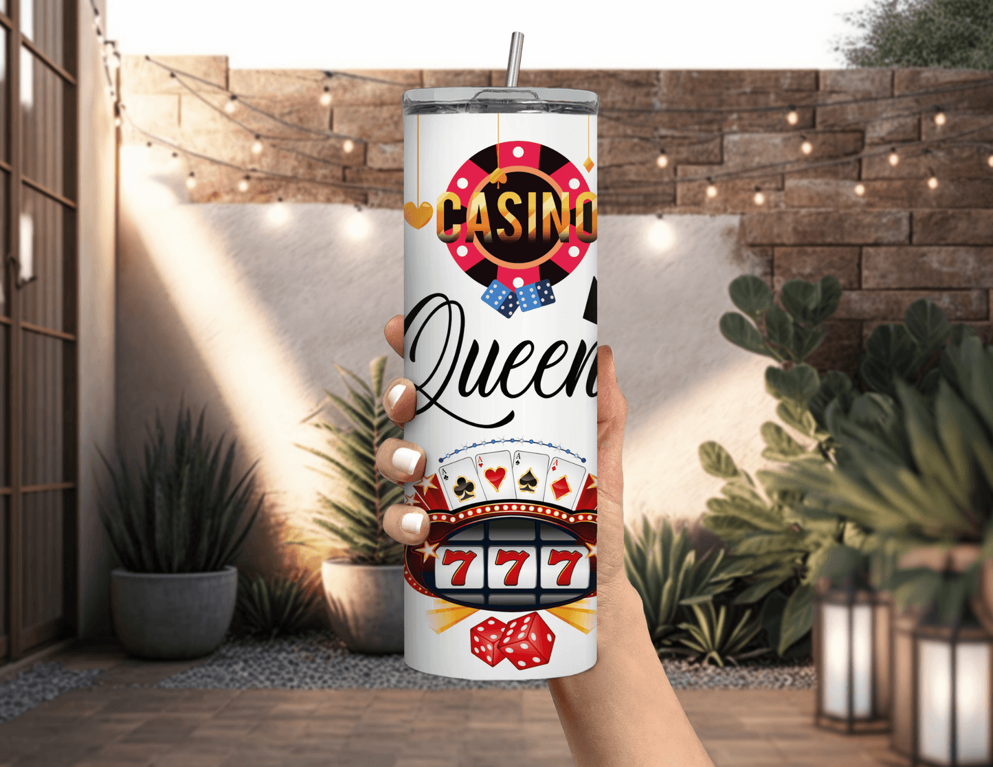 Vaso delgado de 20 oz de Casino Queen