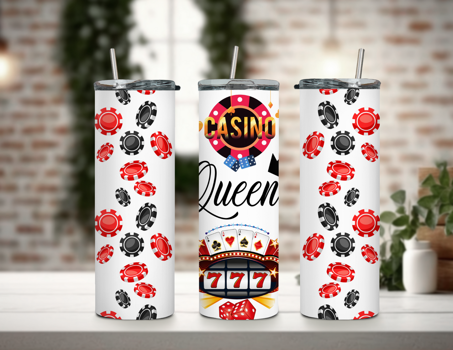 Casino Night Queen Bundle Set 20 oz Skinny Tumblers