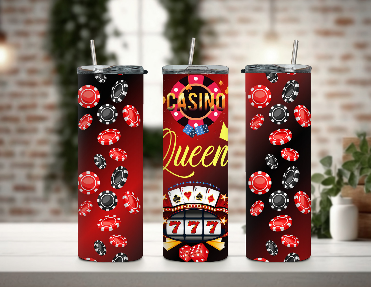 Casino Night King and Queen Bundle Set 20 oz Skinny Tumblers