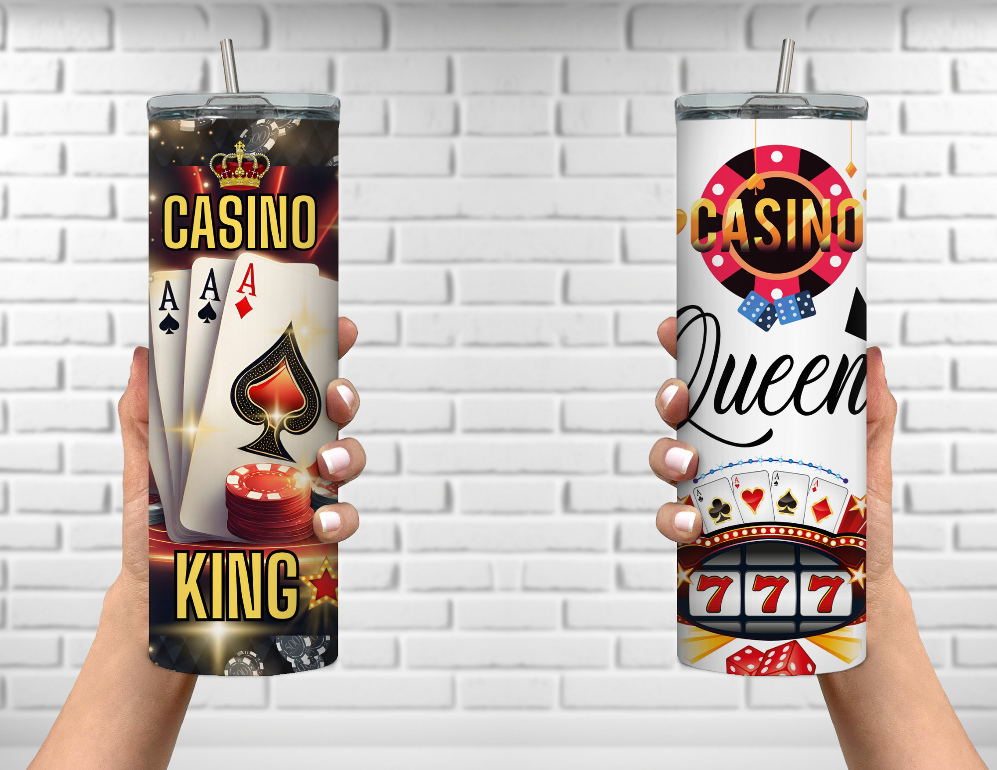 Casino Night King and Queen Bundle Set 20 oz Skinny Tumblers