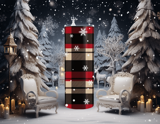 Christmas Buffalo Plaid Tan 20 oz Skinny Tumbler