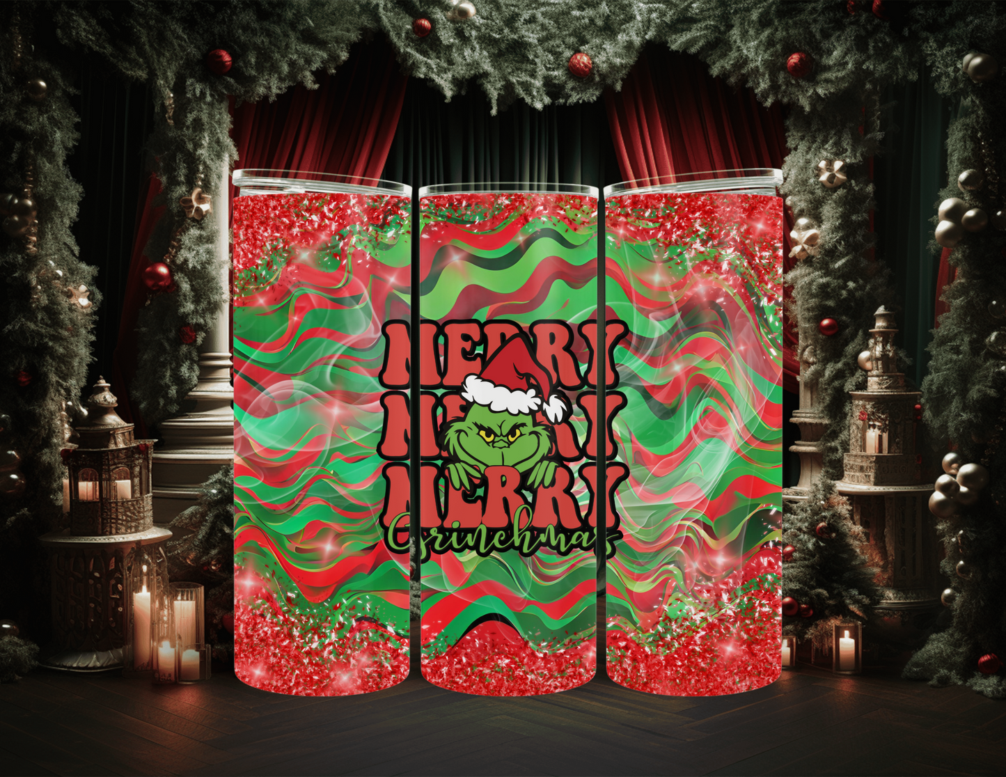 Christmas Cartoon Merry Merry 20 oz Skinny Tumbler