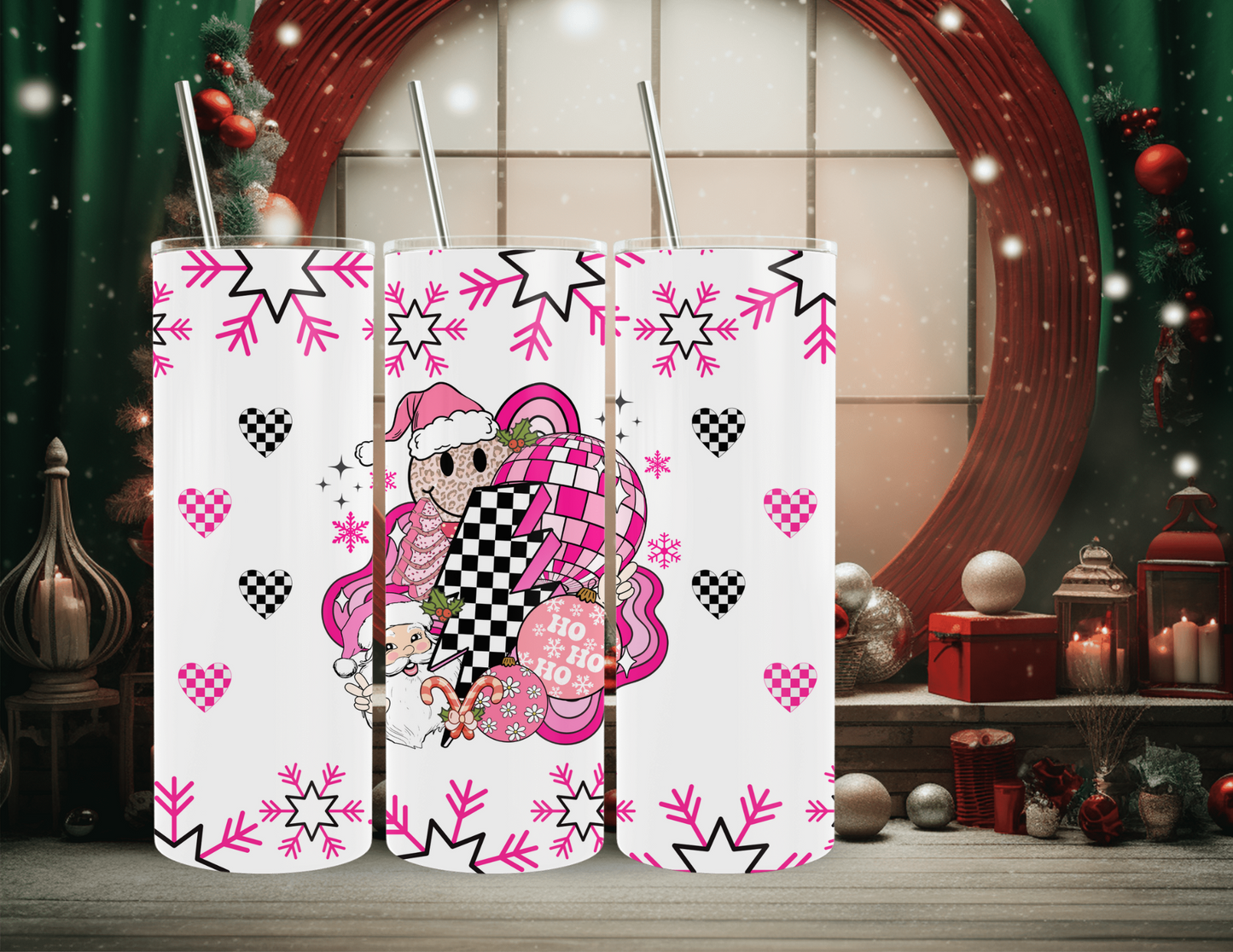 Christmas Checkered Santa 20 oz Skinny Tumbler