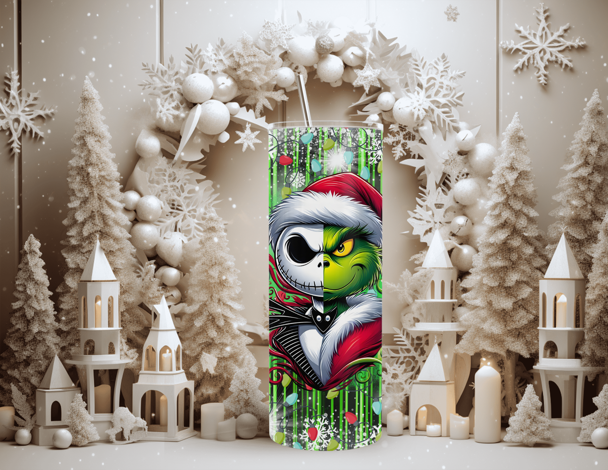 Christmas Grinch Character with Jack Friend 20 oz Skinny Sublimation Tumbler