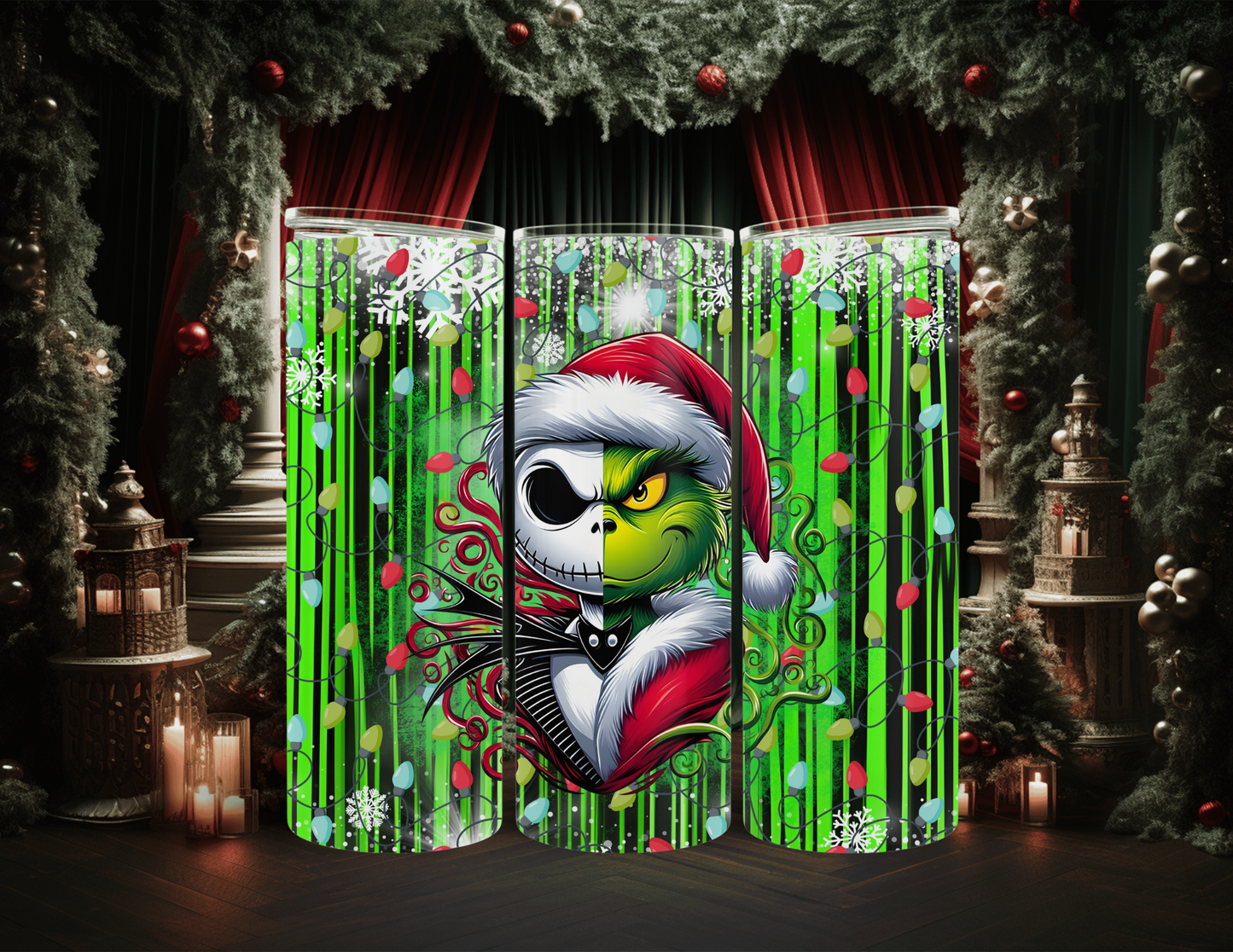 Christmas Green Character with Friend 20 oz Skinny Tumbler