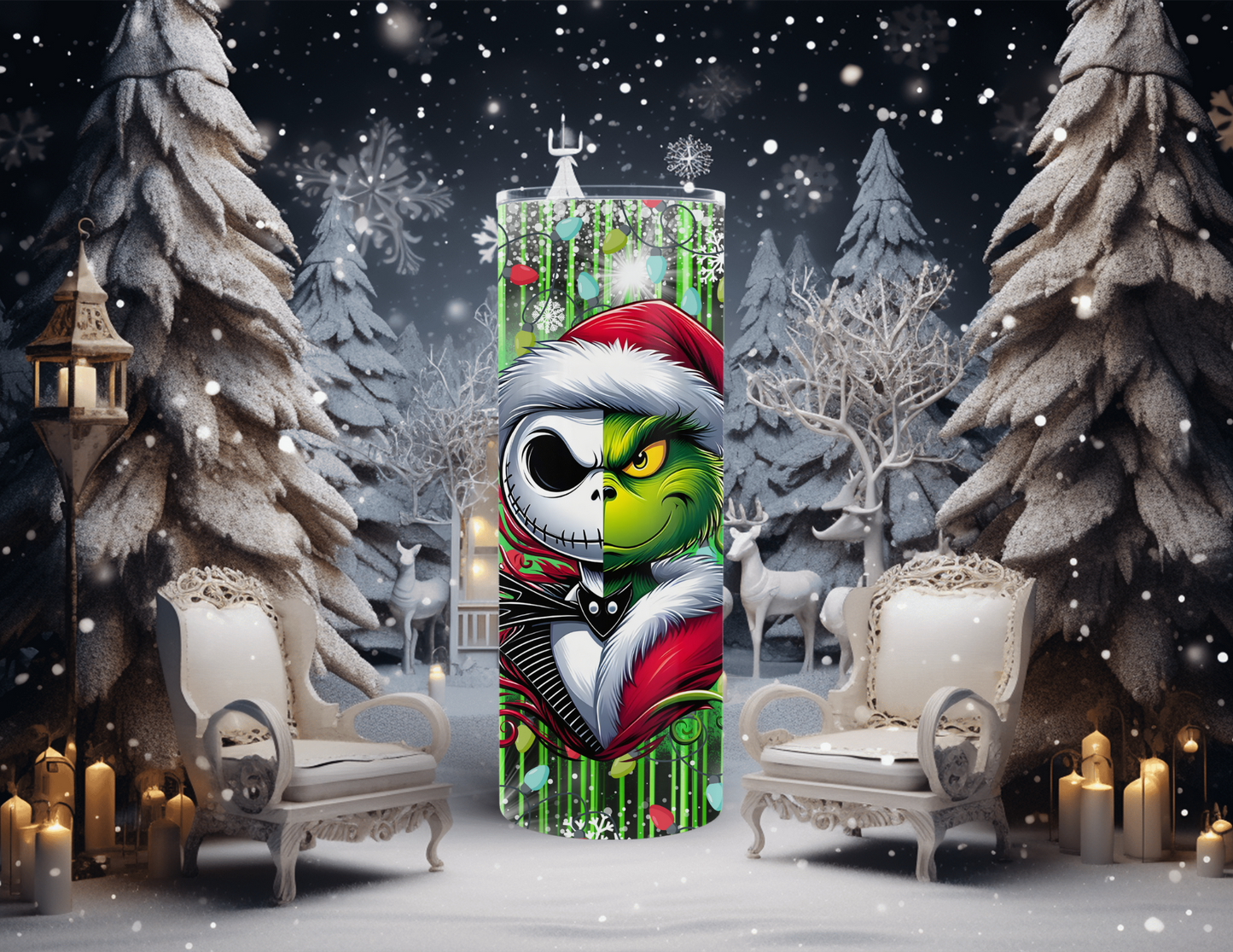 Christmas Green Character with Friend 20 oz Skinny Tumbler