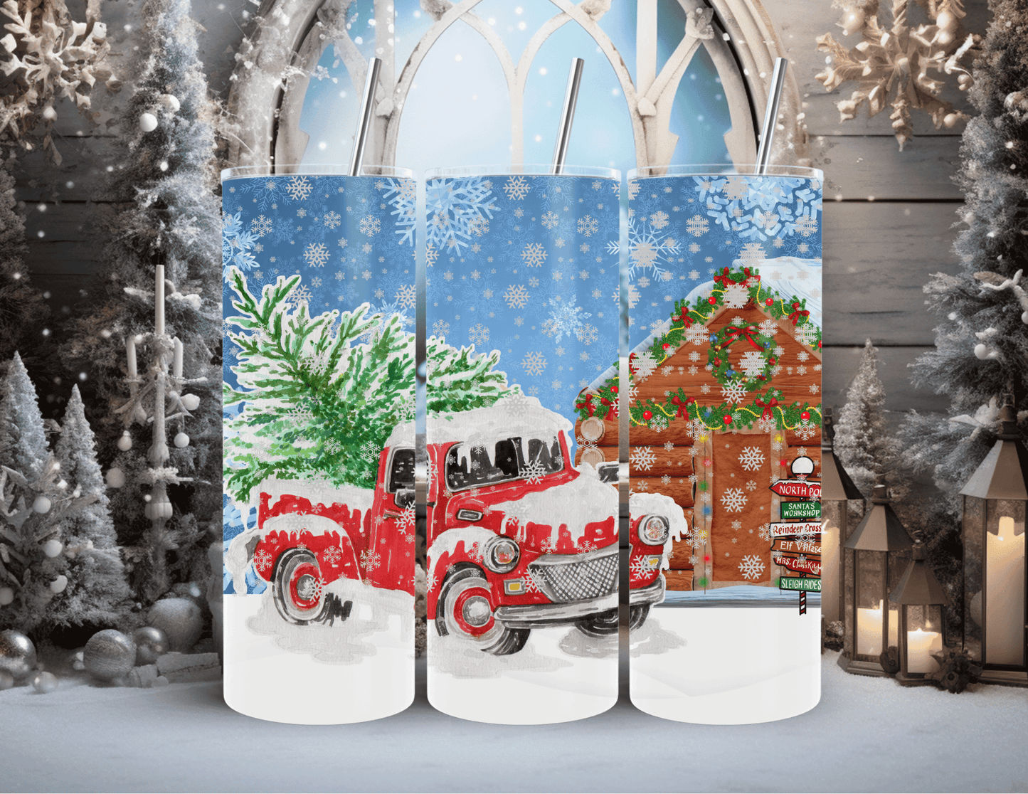 Christmas Little Red Truck 20 oz Skinny Tumbler