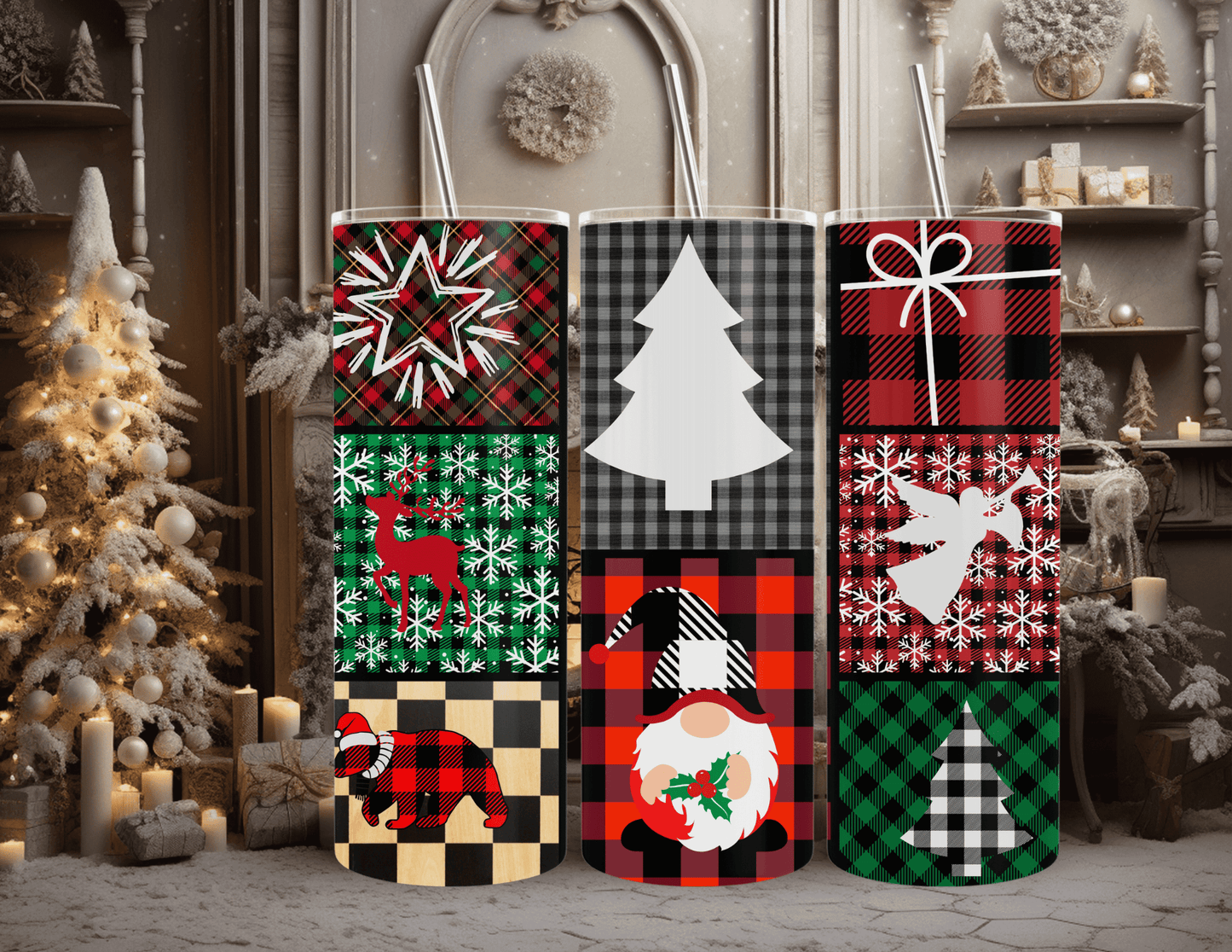 Christmas Plaid Patches 20 oz Skinny Tumbler