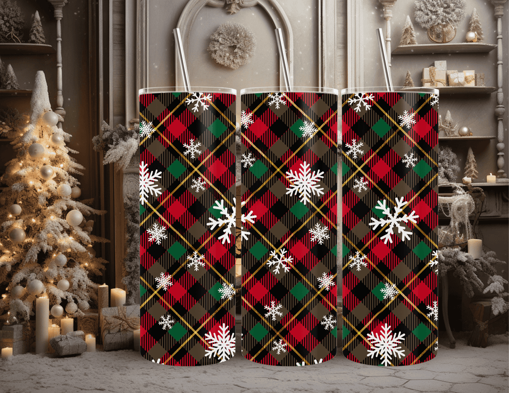 Christmas Plaid Snowflake 20 oz Skinny Tumbler