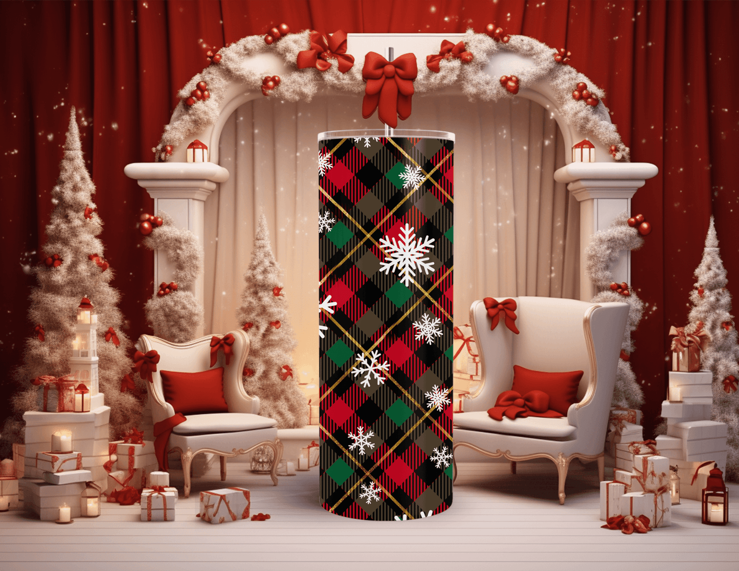 Christmas Plaid Snowflake 20 oz Skinny Tumbler