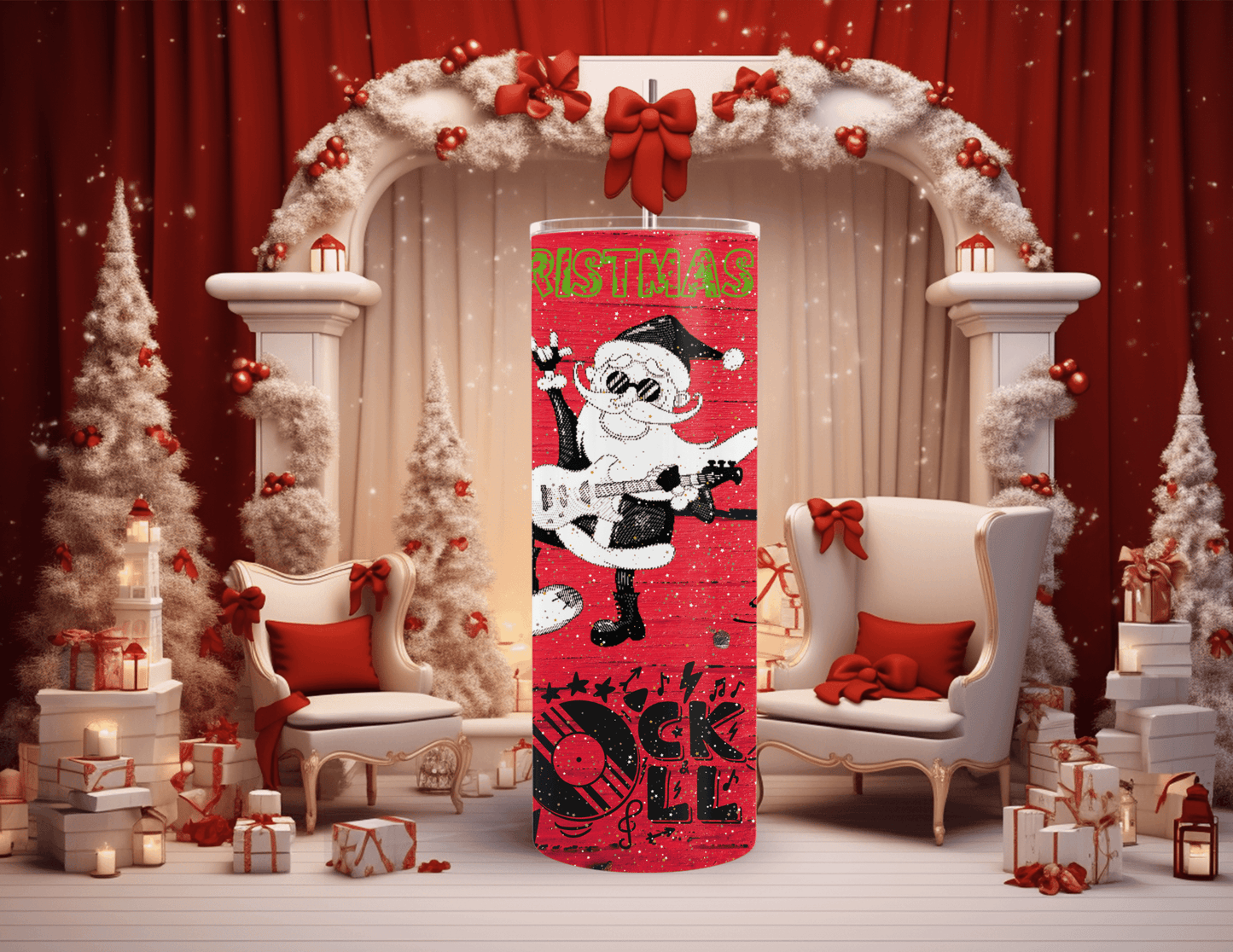 Christmas Rock-n-Roll Santa 20 oz Skinny Tumbler