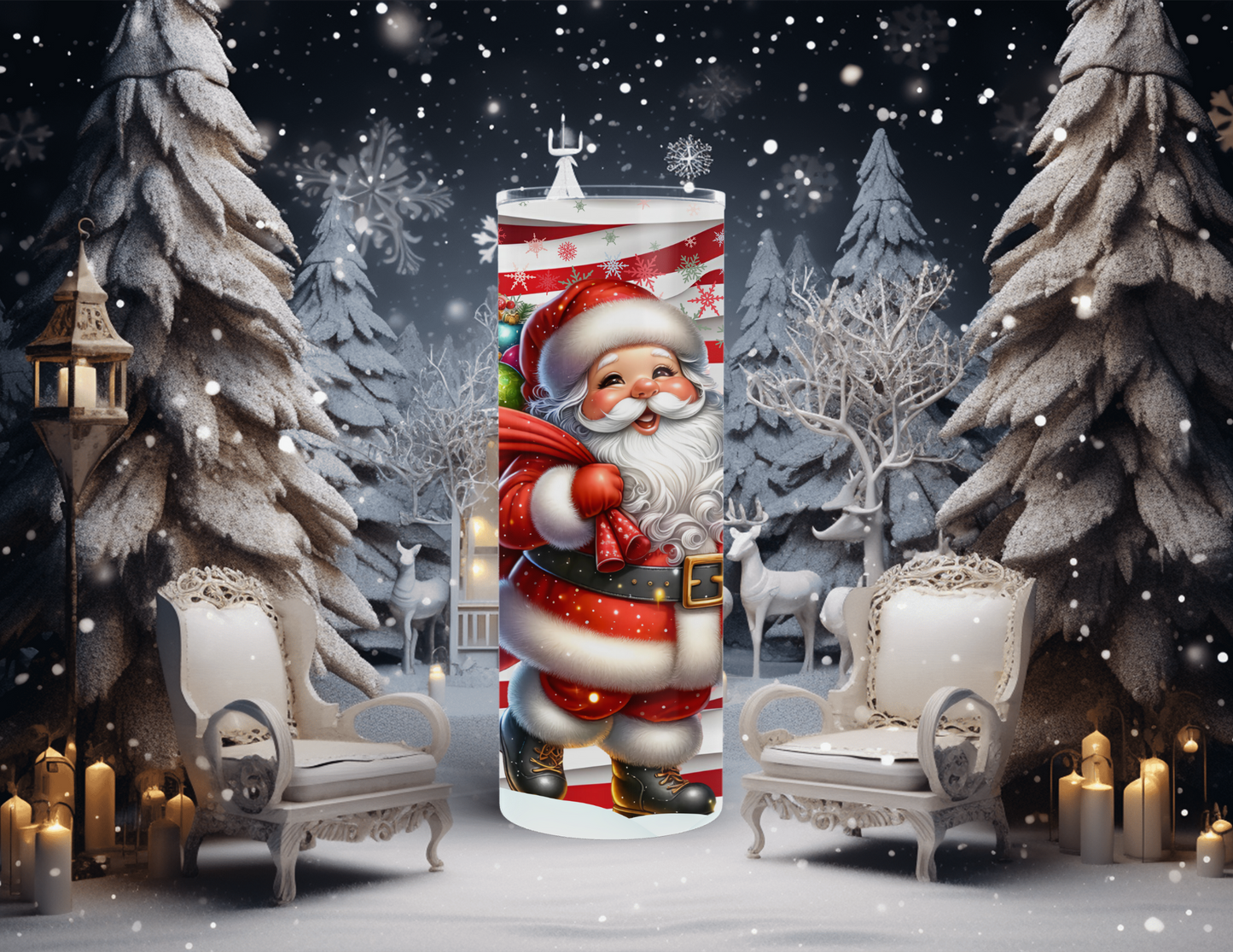 Christmas Santa Red White Stripes 20 oz Skinny Tumbler