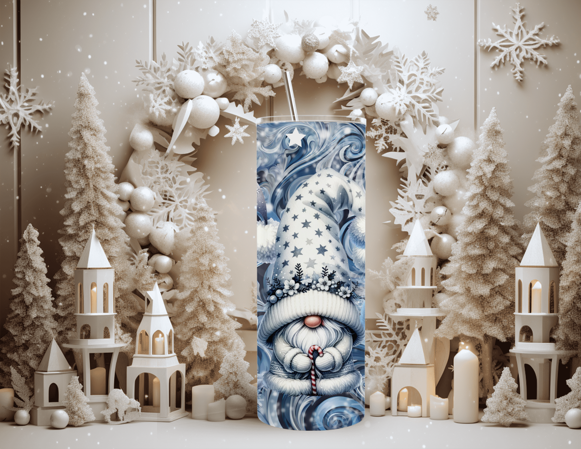 Christmas Snow Gnomes Blue 20 oz Skinny Sublimation Tumbler